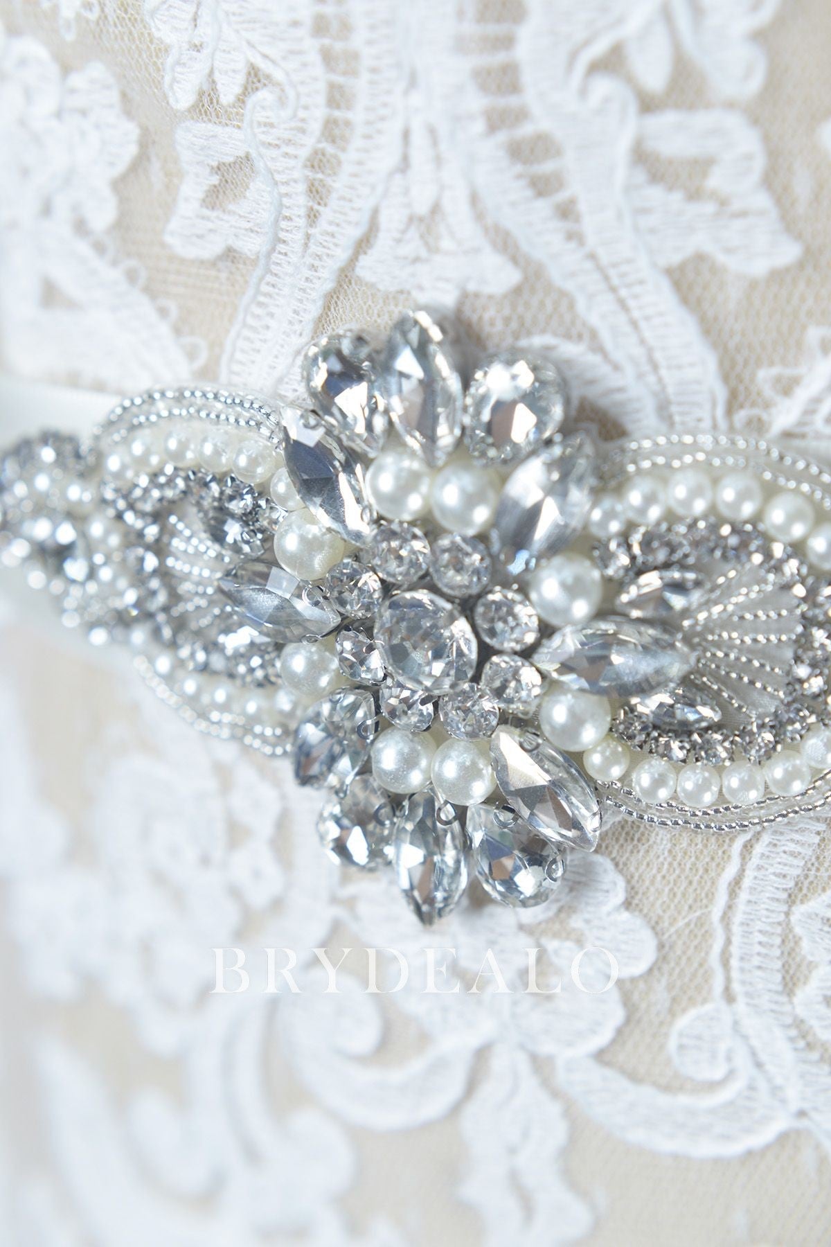 Rhinestones Pearls Satin Bridal Sash for sale