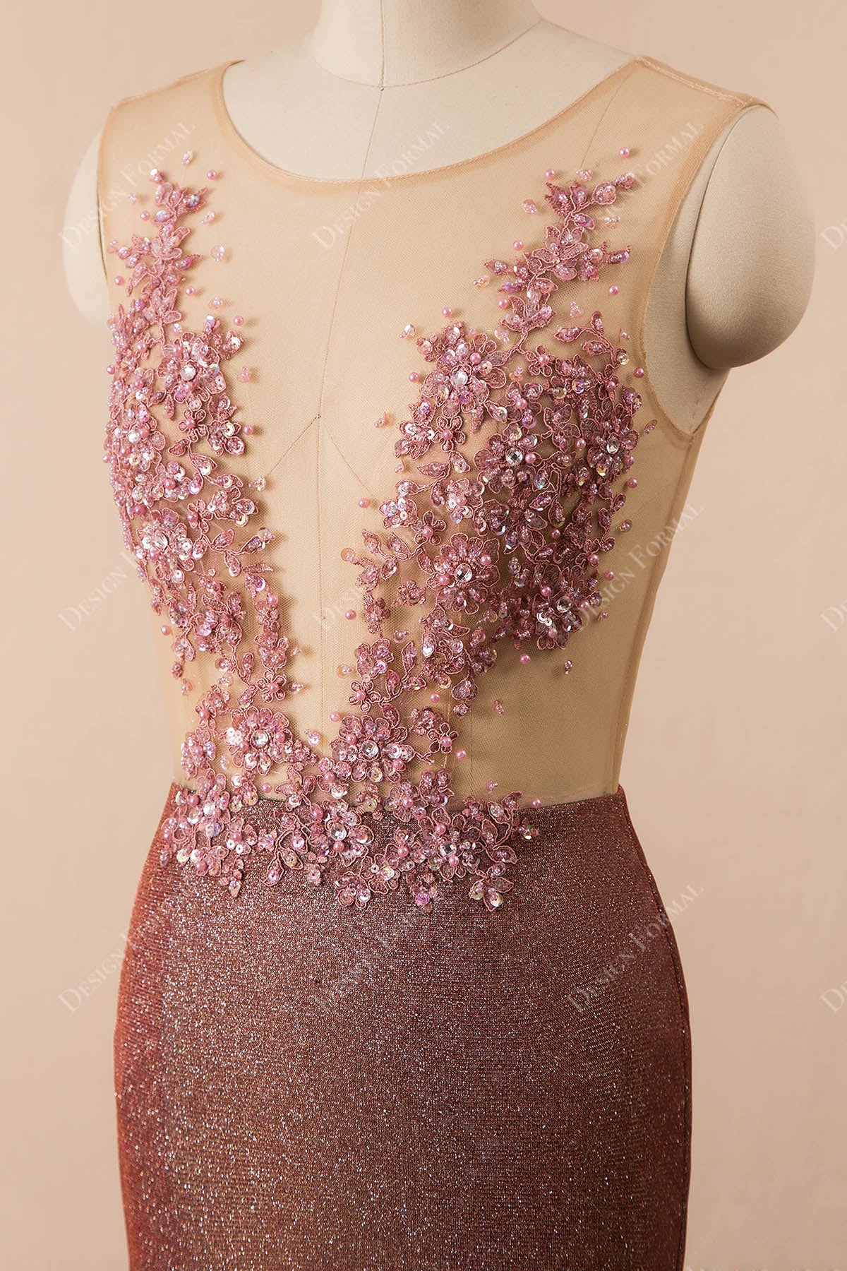sparkly beaded lace sleeveless illusion prom dress