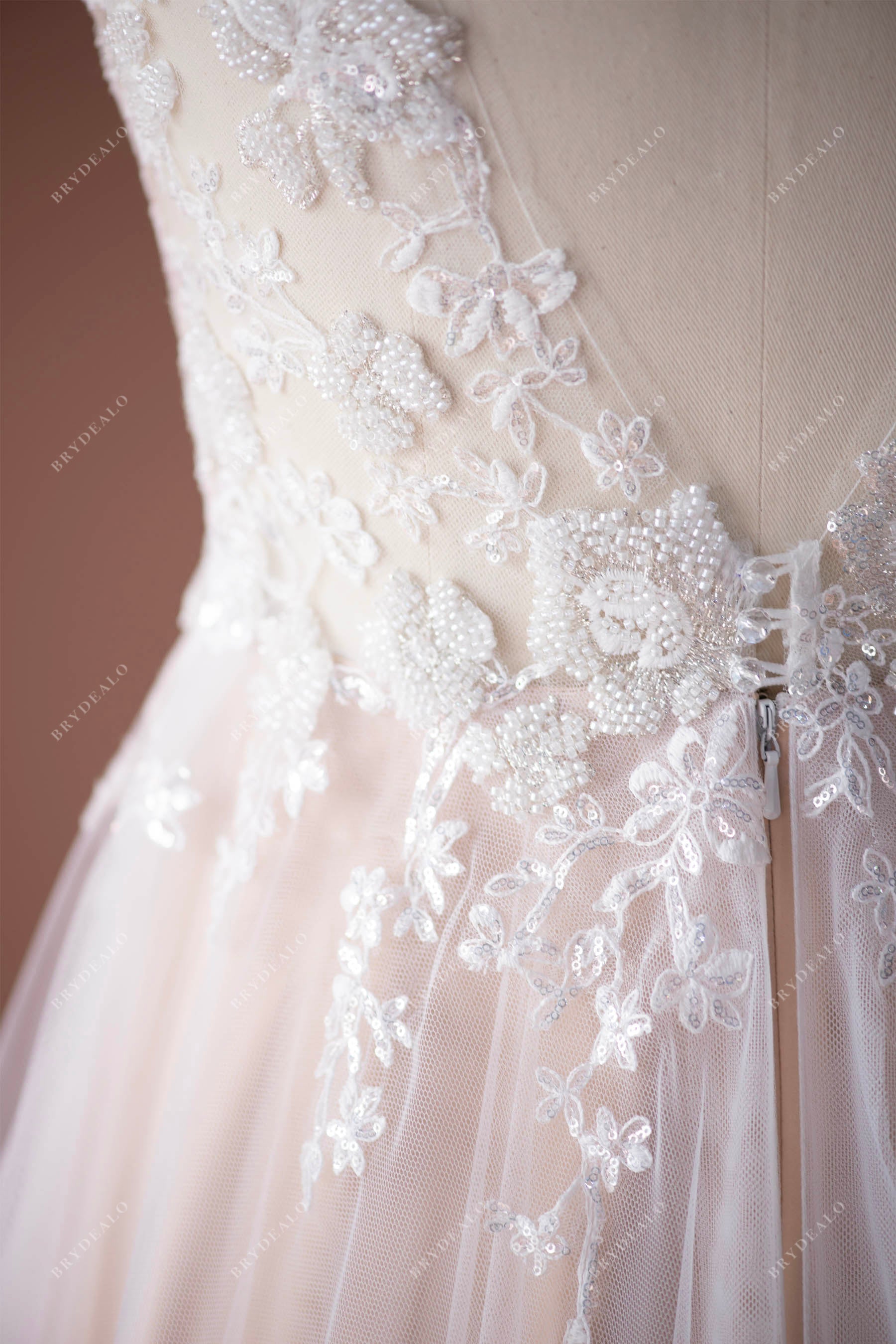 sparkly beaded lace fall wedding dress