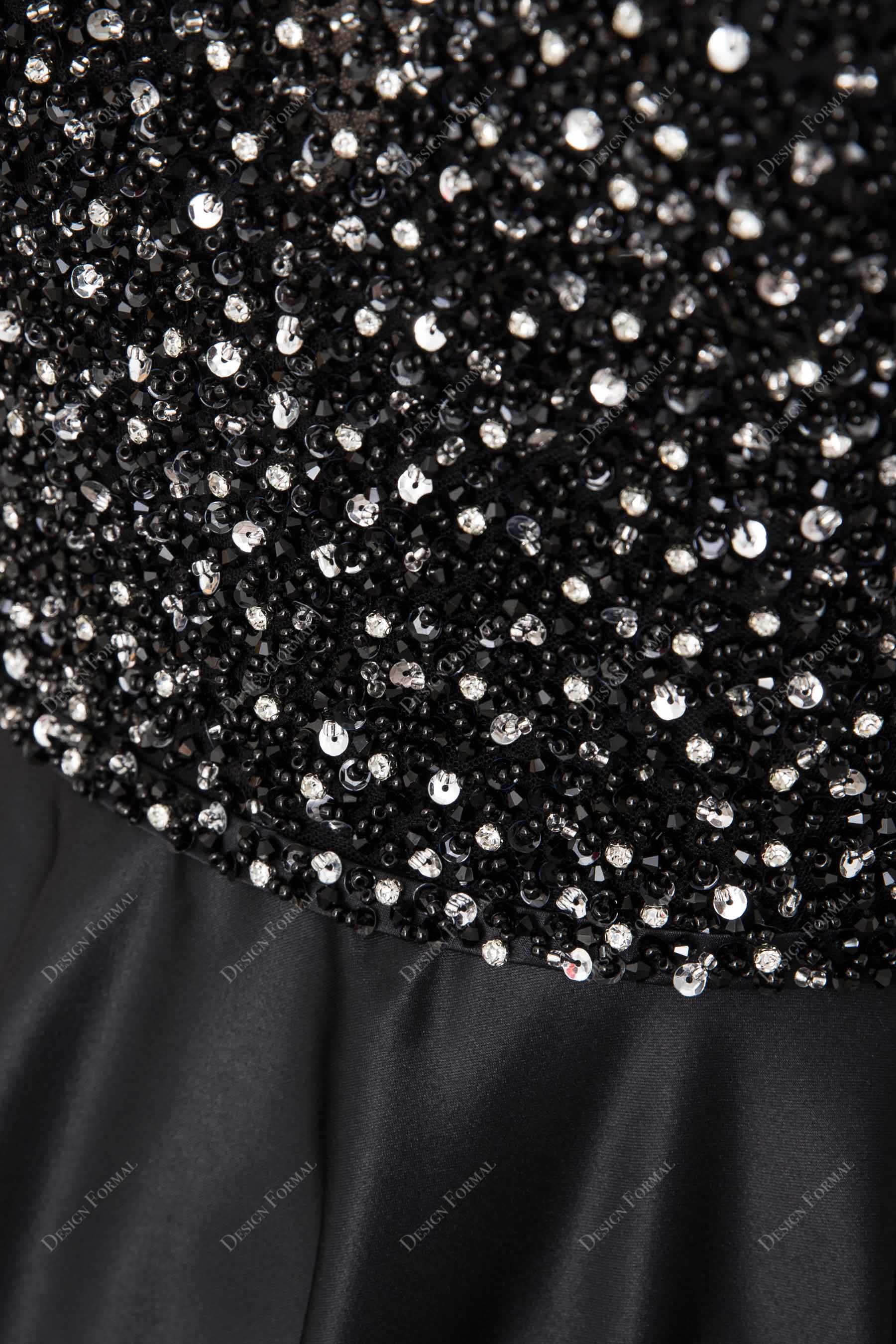 sparkly beads black satin natural waist