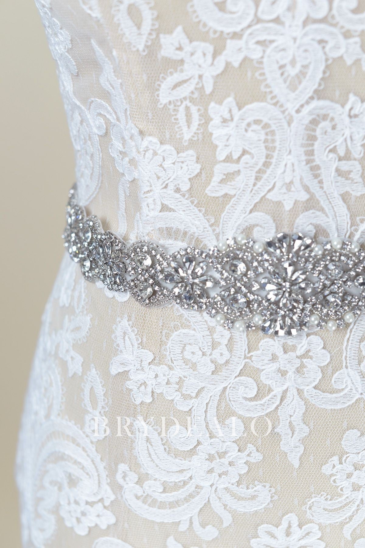 Best Sparkly Crystals Pearls Satin Bridal Ties Belt Online