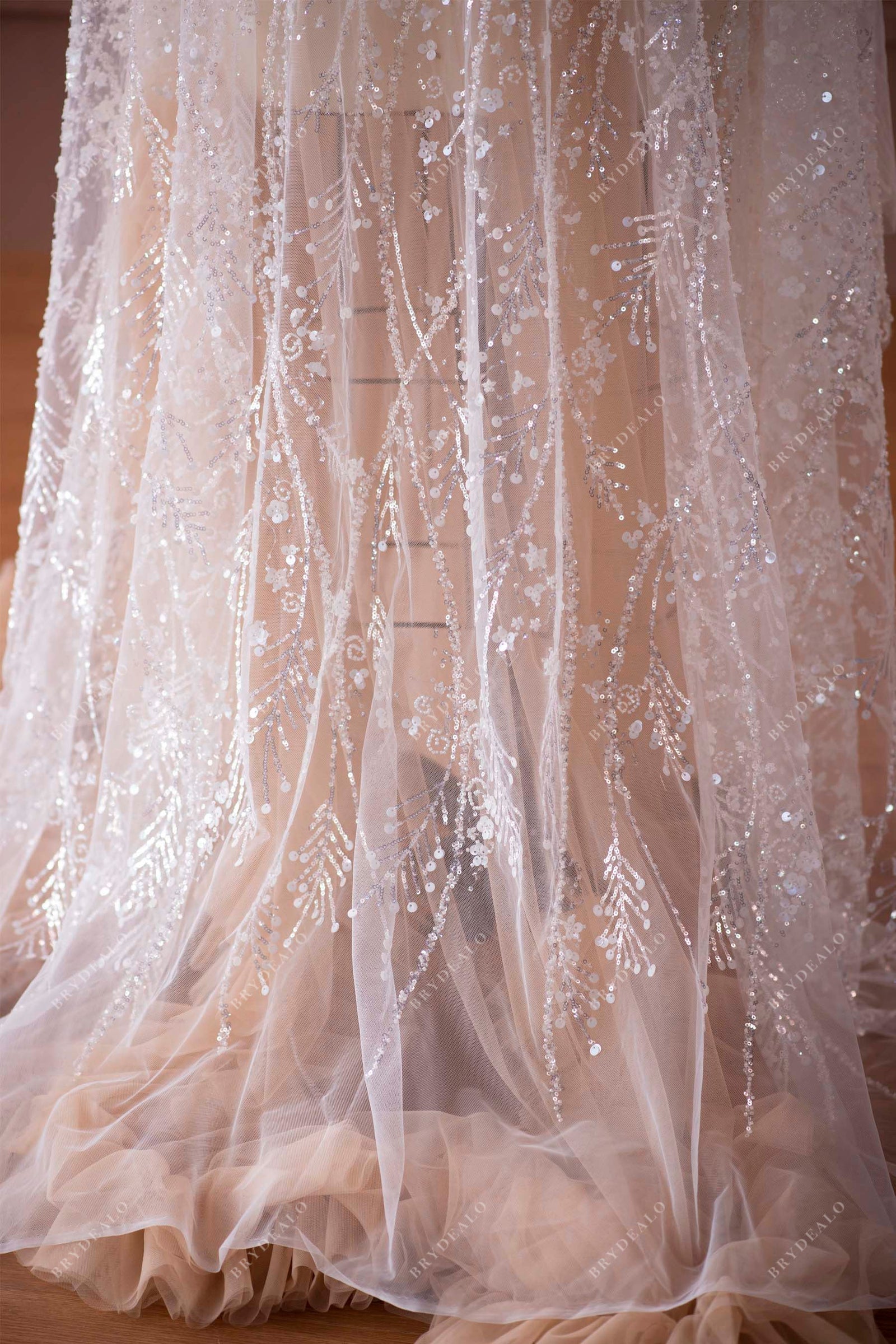 Shiny Sequined Flower Bridal Lace Fabric Online For Sale