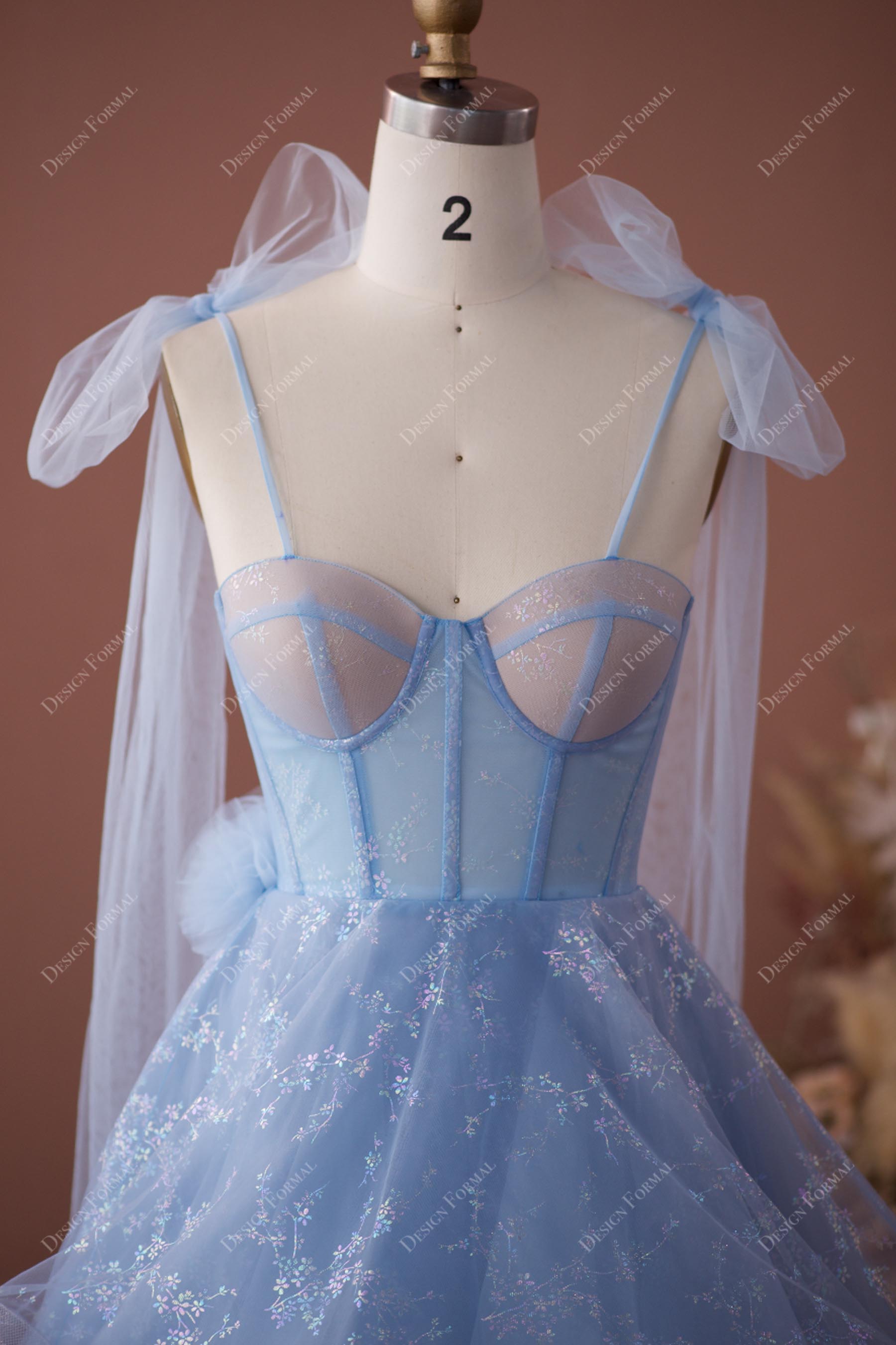 sparkly ice blue shoulder tie sweetheart prom gown online
