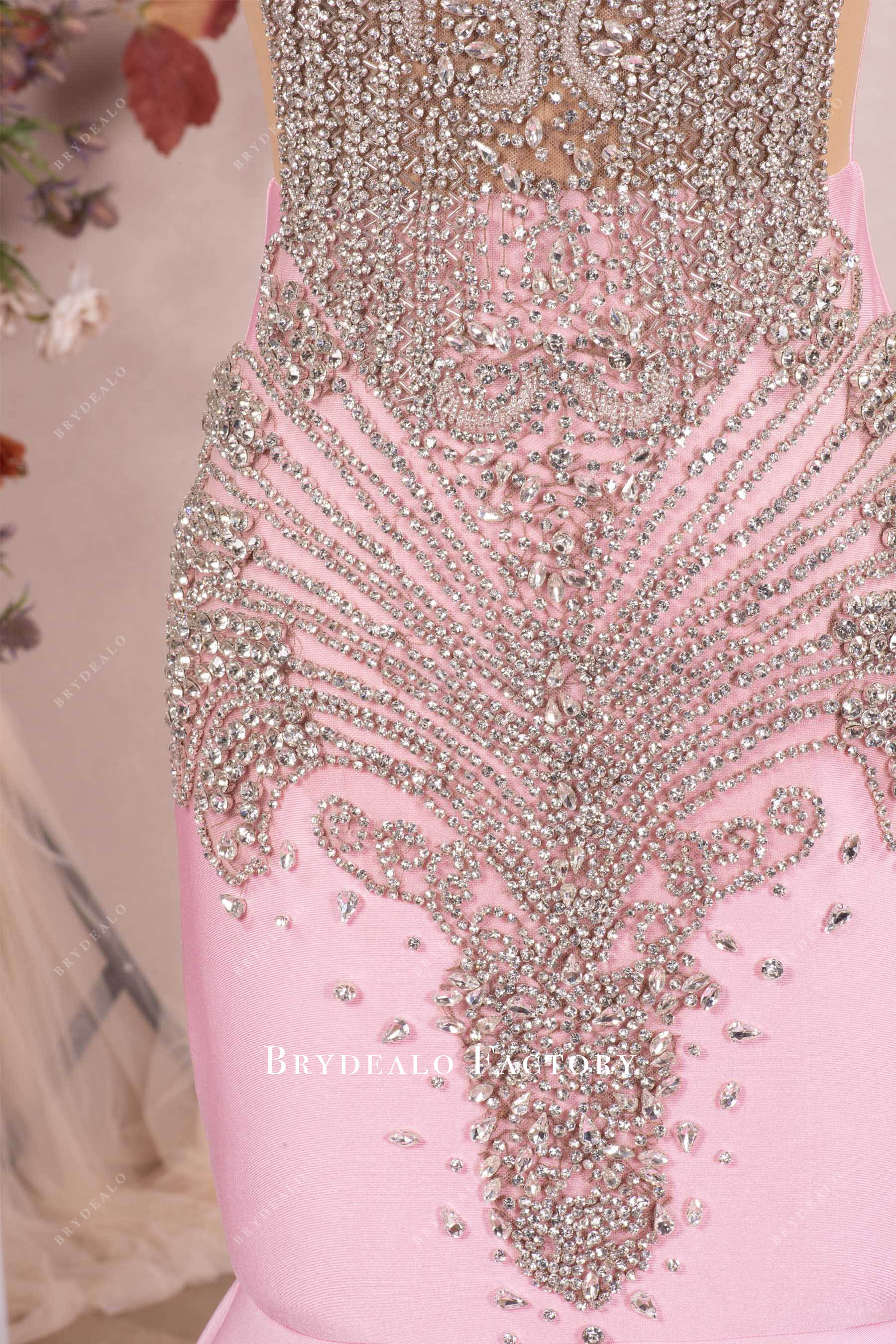 sparkly rhinestones baby pink prom dress