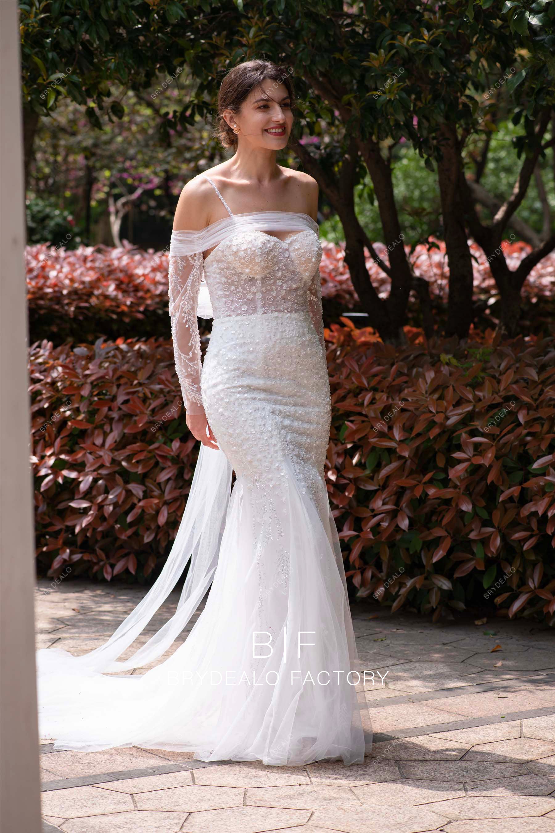 sparkly sequin mermaid godet wedding gown