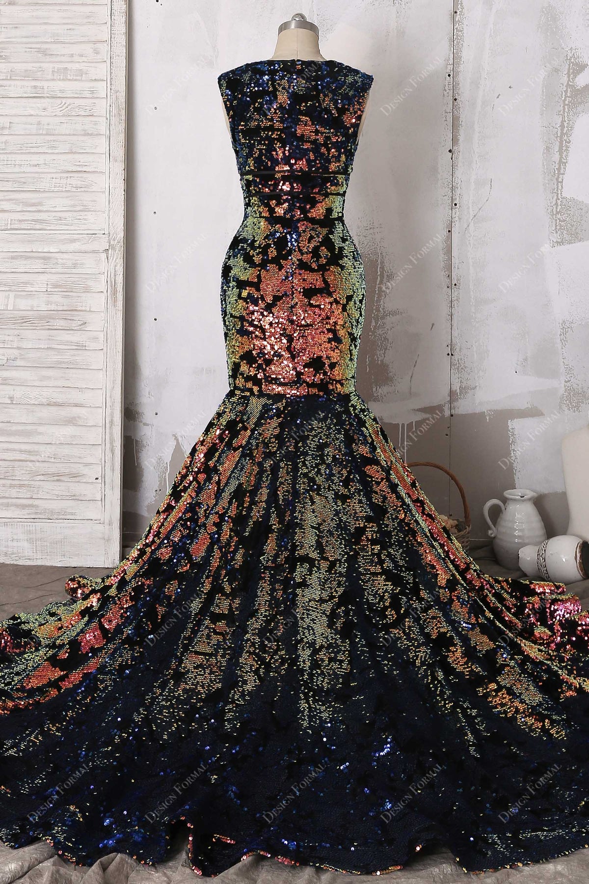Champagne Sequin Tulle Trumpet Plus Size High Neck Prom Dress main image 0