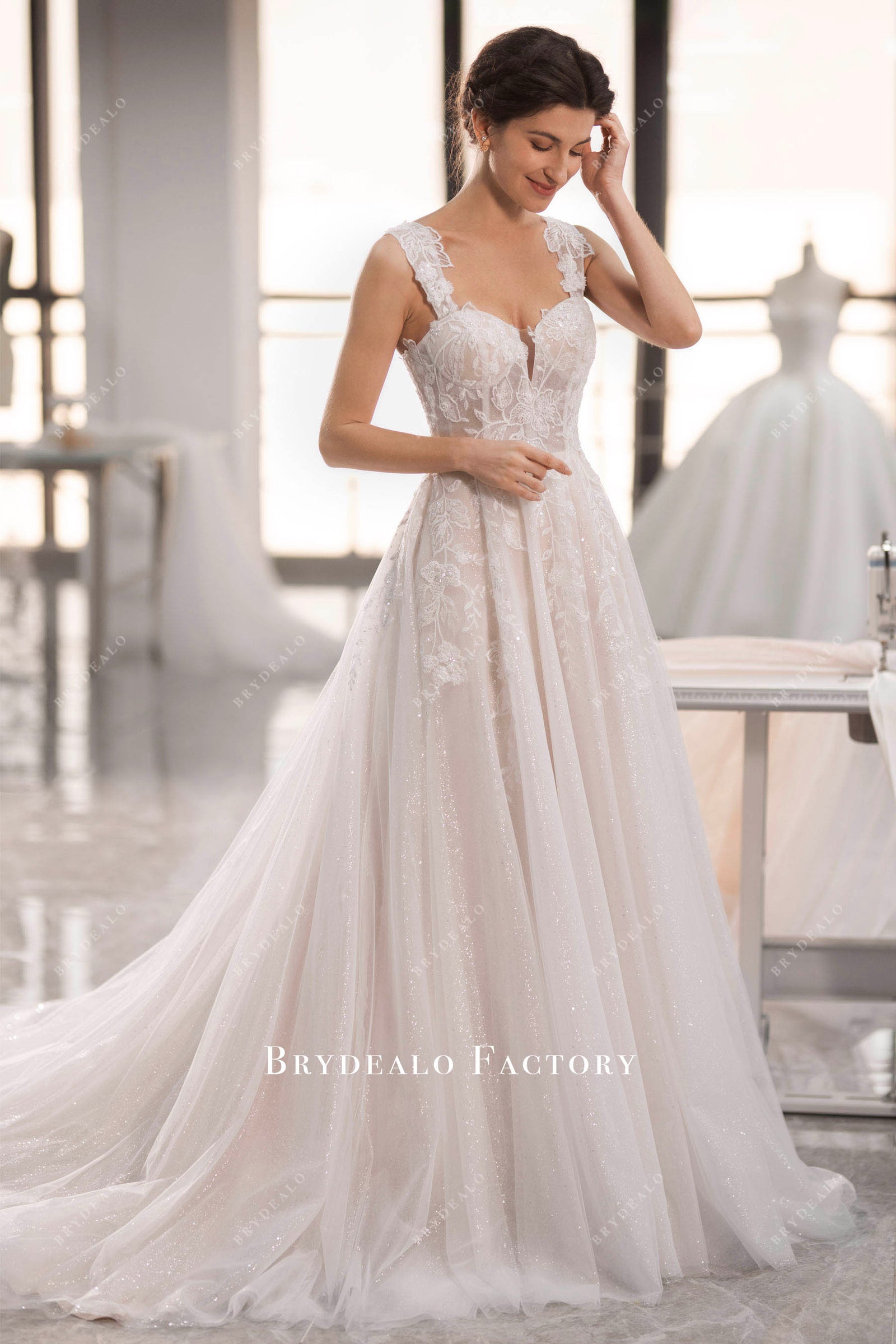 Vintage-Inspired Beaded High Neck Wedding Dress Romantic Long Sleeves Bridal Gown DP7017 main image 1
