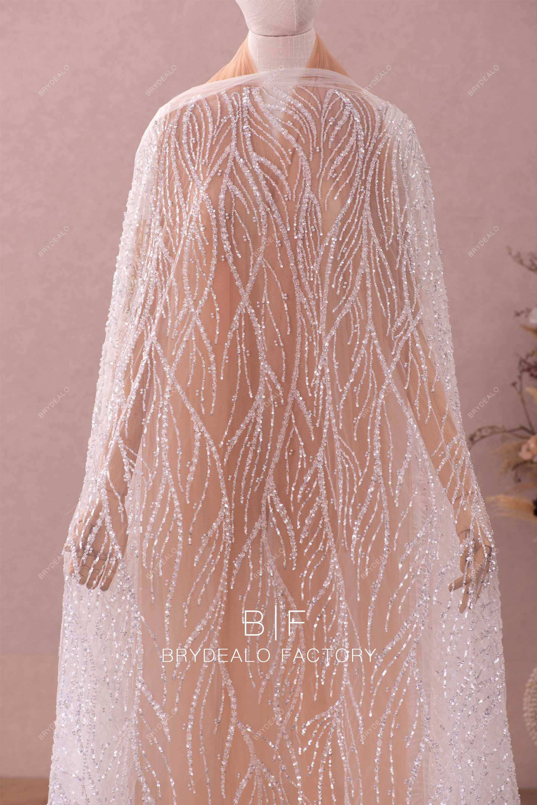 Sparkly High Quality Beaded Twig Pattern Lace Fabric