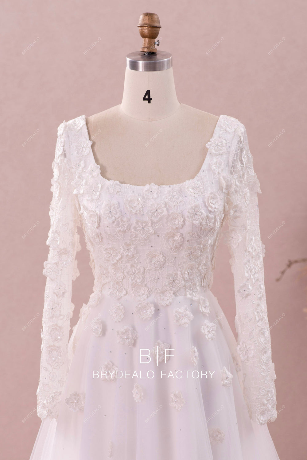 Dream Square Neck Split Lace Appliques Wedding Dresses, Backless Bridal Gown
