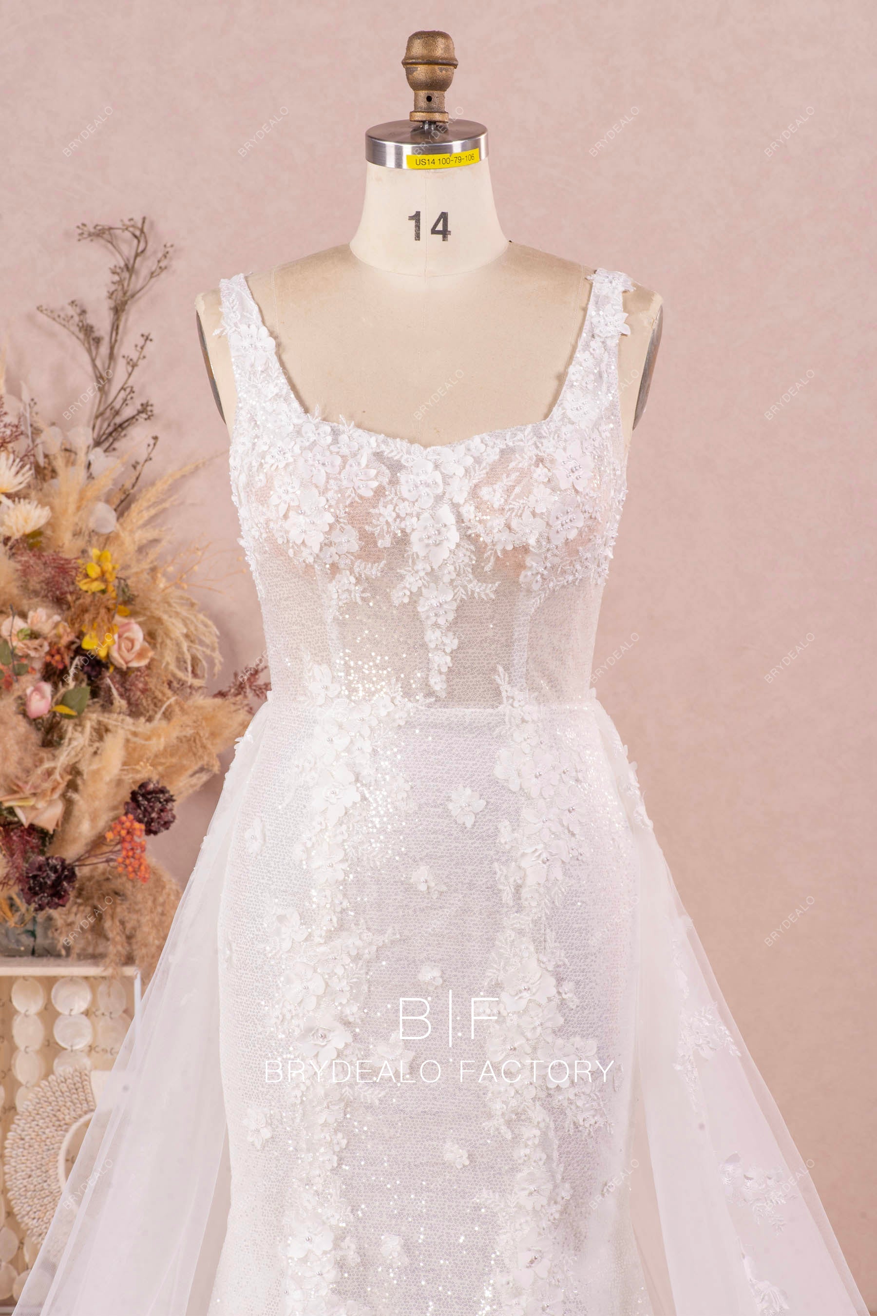 sleeveless square neck sparkly designer wedding dress