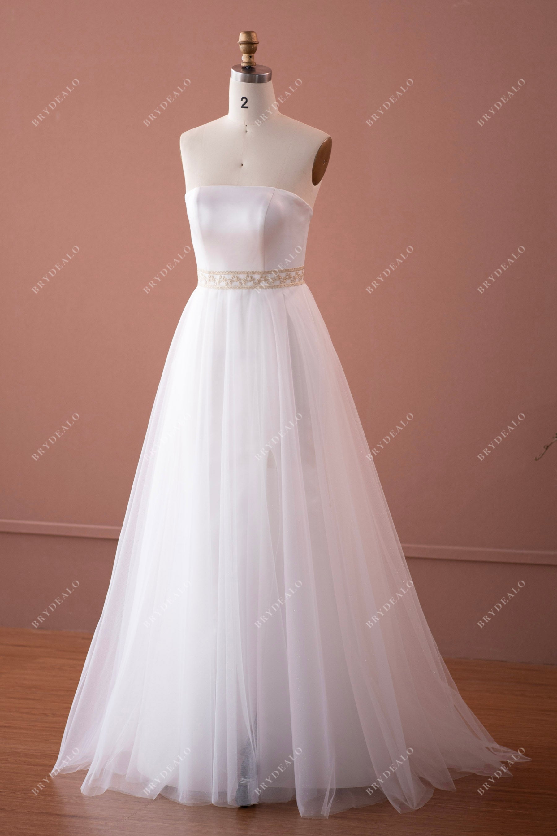 straight across neck satin destination long bridal dress