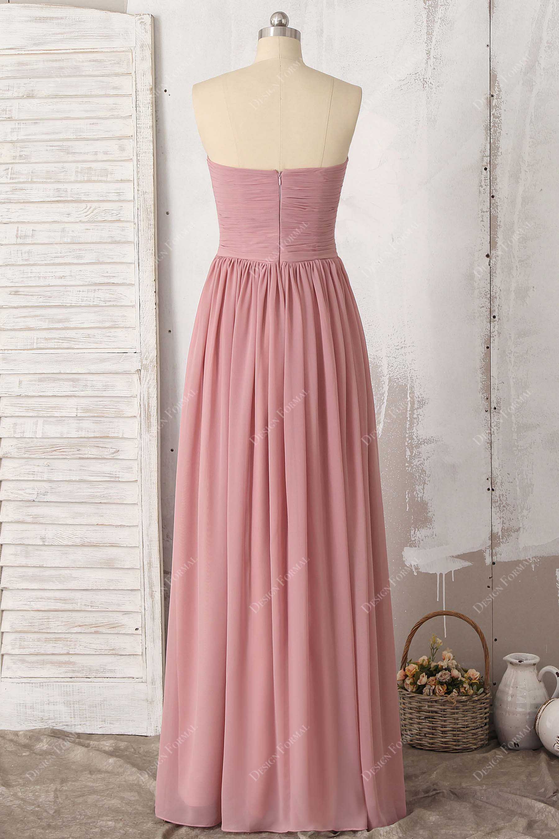 strapless A-line dusty pink bridesmaid dress
