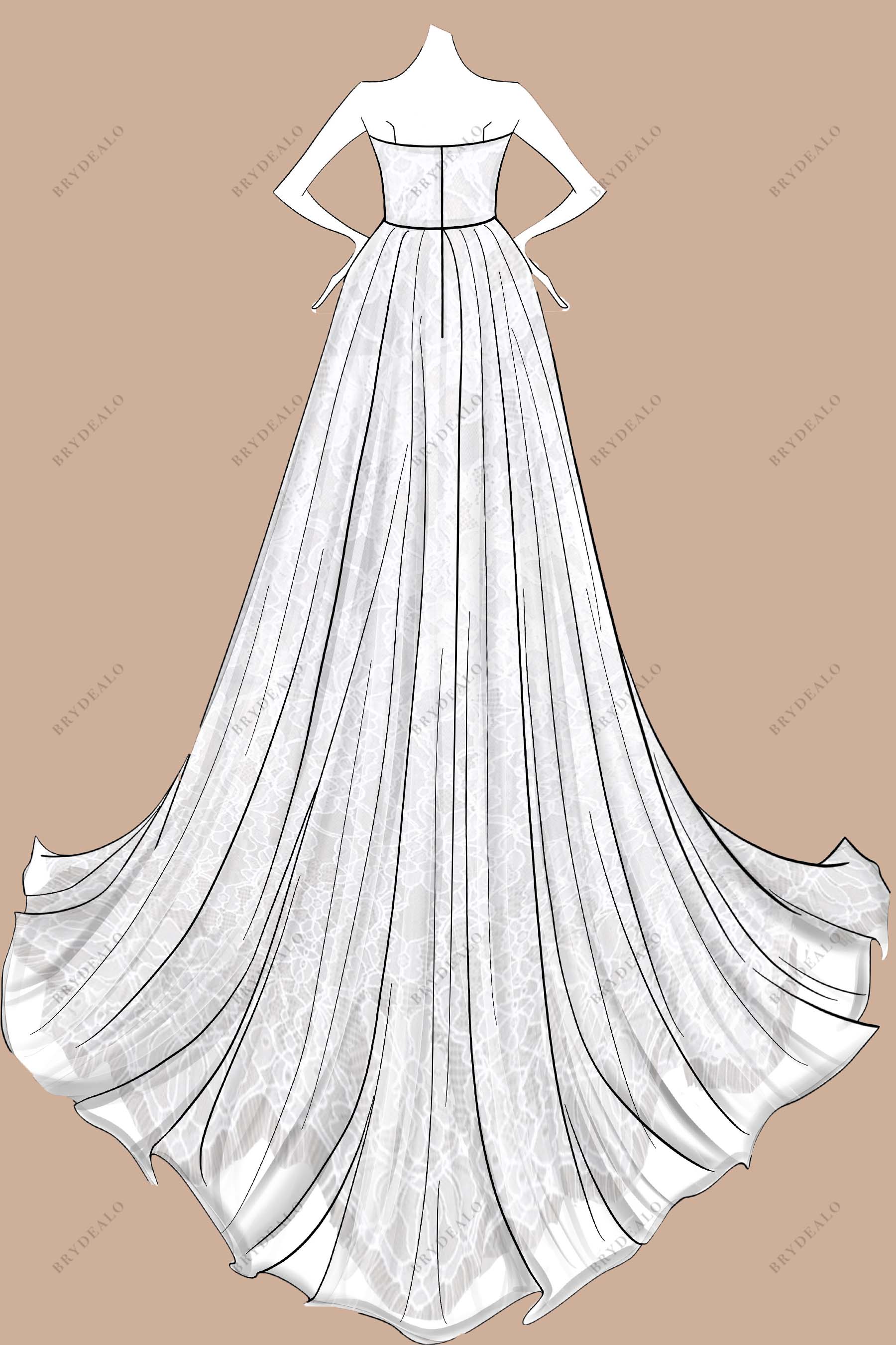 sweetheart train strapless long A-line wedding dress sketch