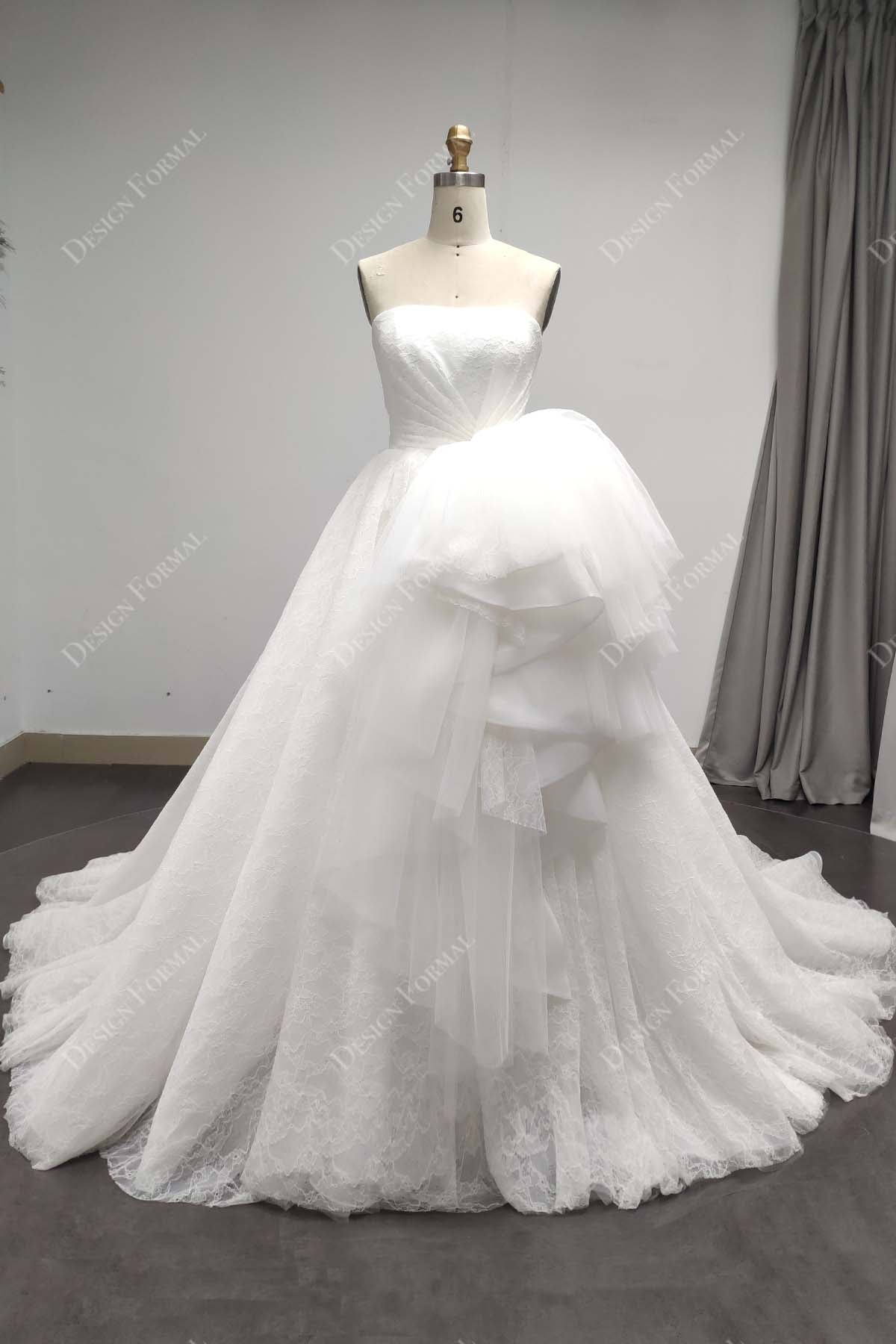 Strapless Designer Lace Ruffled Wedding Ball Gown