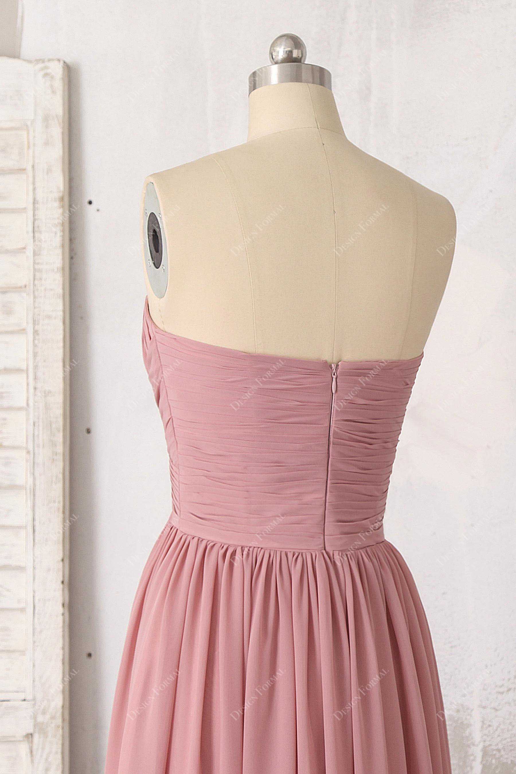 strapless dusty pink chiffon bridesmaid dress