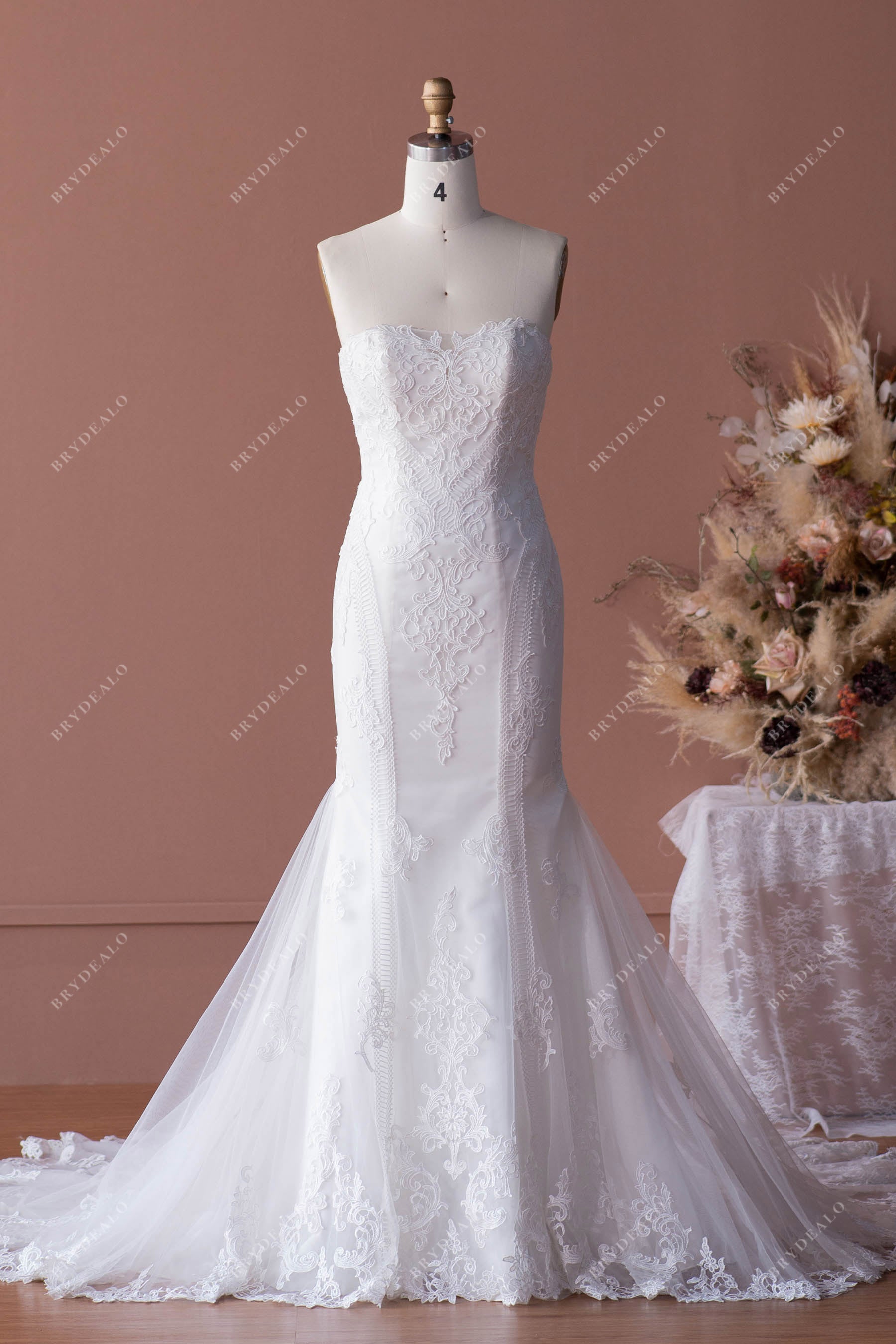 strapless lace mermaid wedding dress