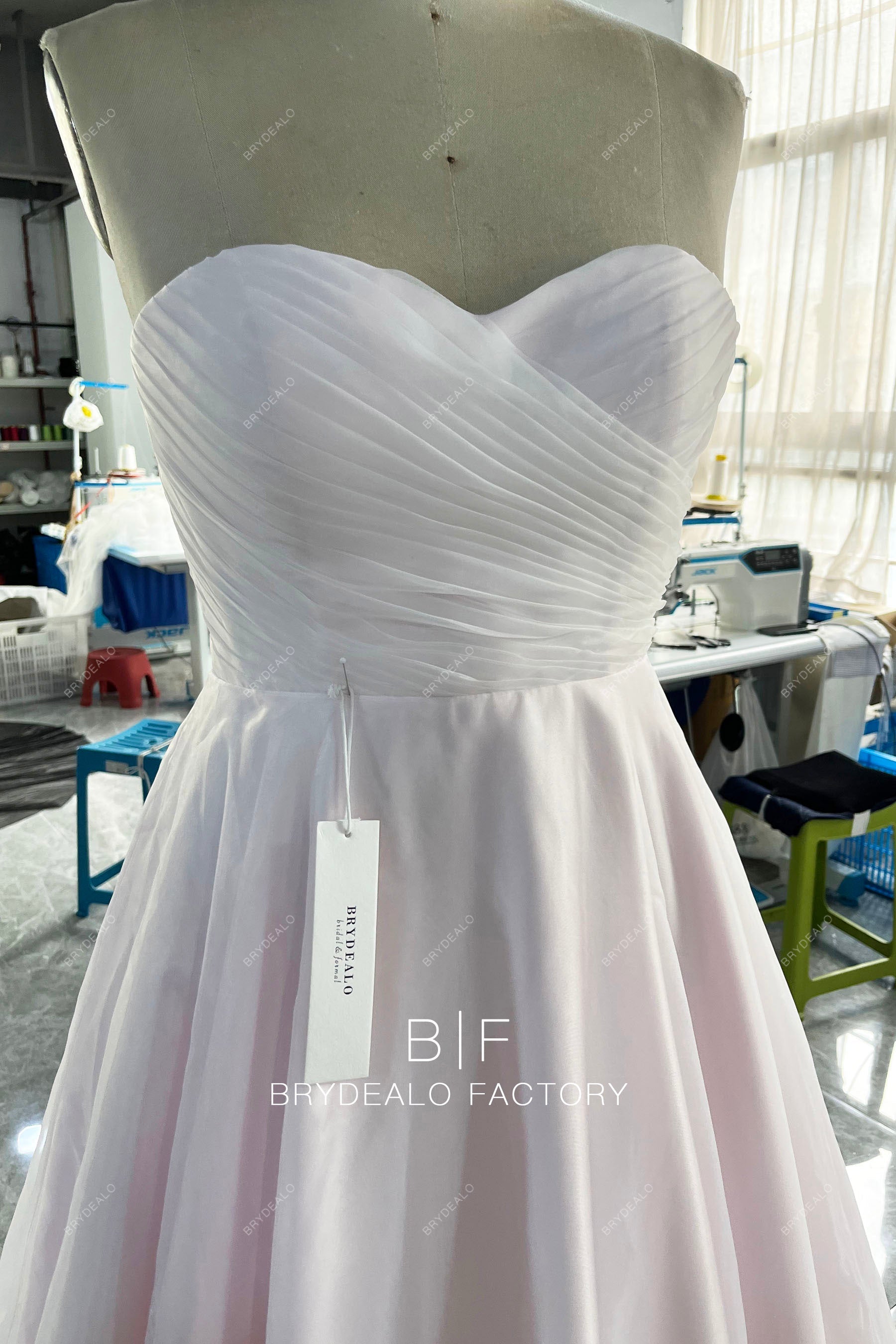 custom strapless pleated sweetheart wedding dress