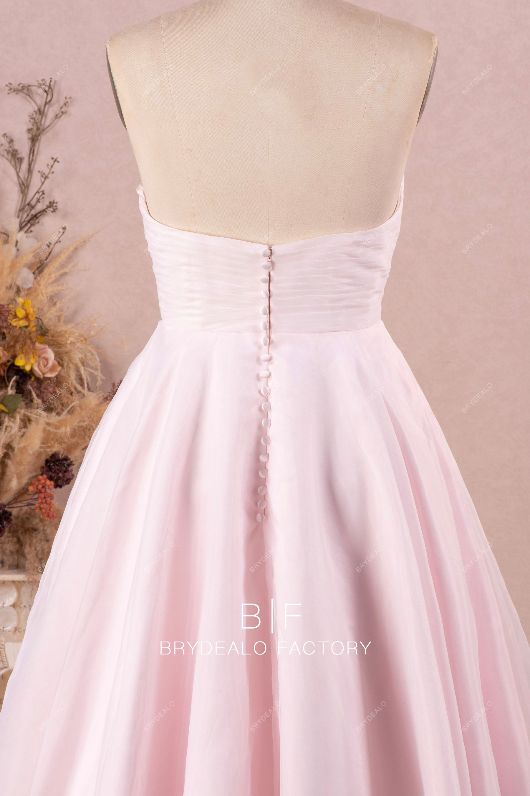 open back pleated cute blush wedding dress