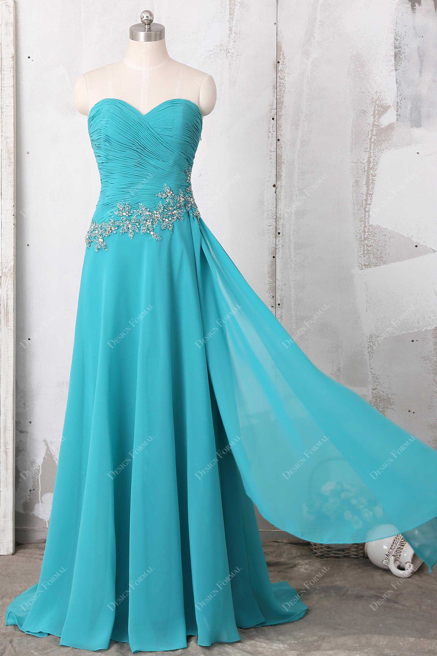 Sweetheart Turquoise Blue Chiffon Short on sale Bridesmaid Dress with unattached Sash