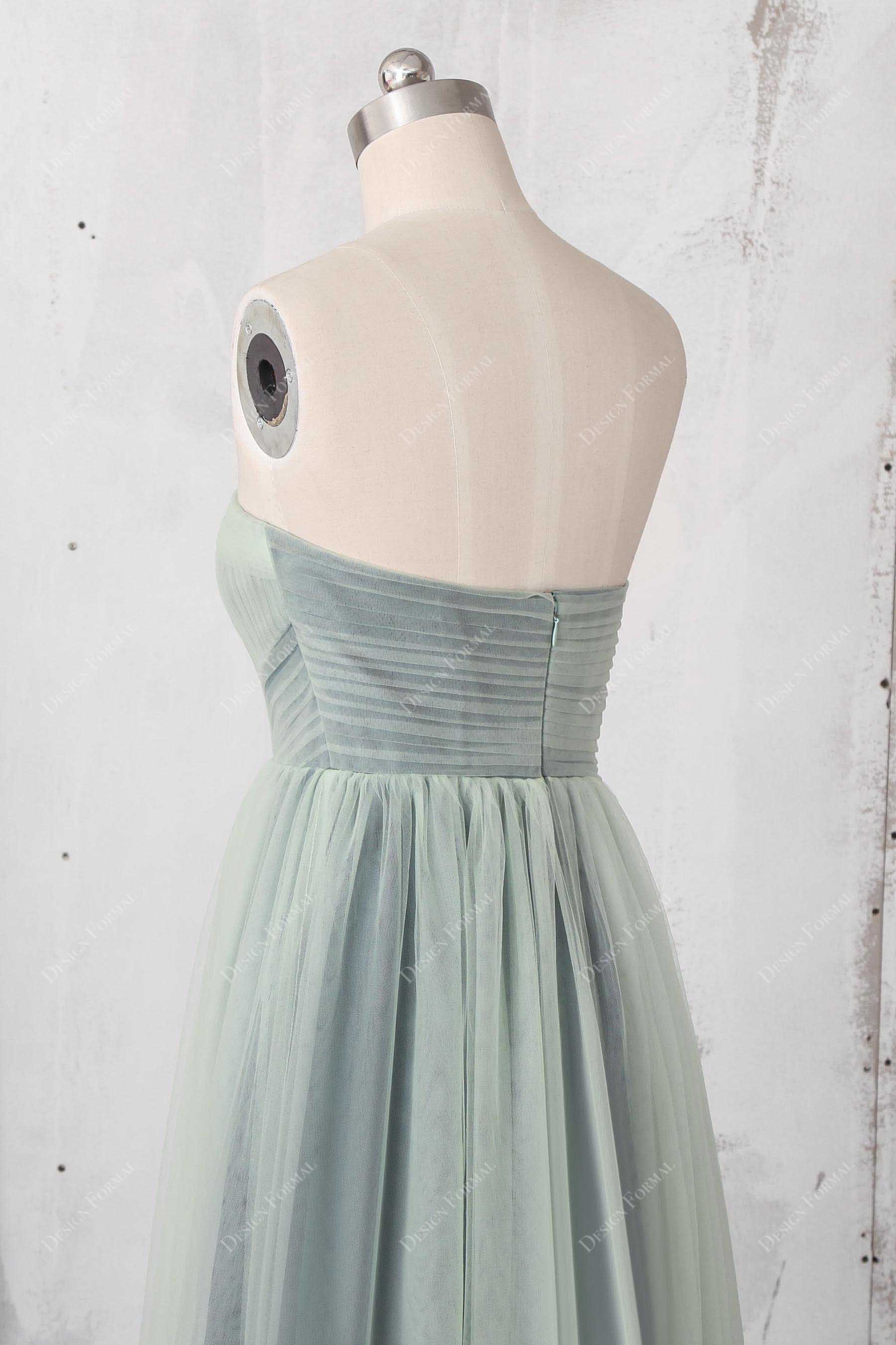 strapless ruched tulle bridesmaid dress