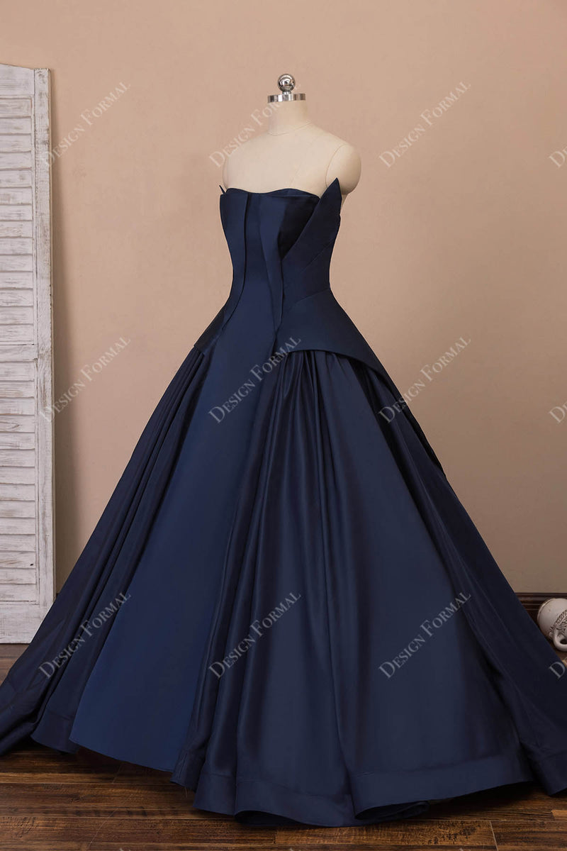 Vintage Classy Ball Gown Strapless Blue Sleeveless Pleated Long Evening Dress Prom Dresses H2976 main image 0
