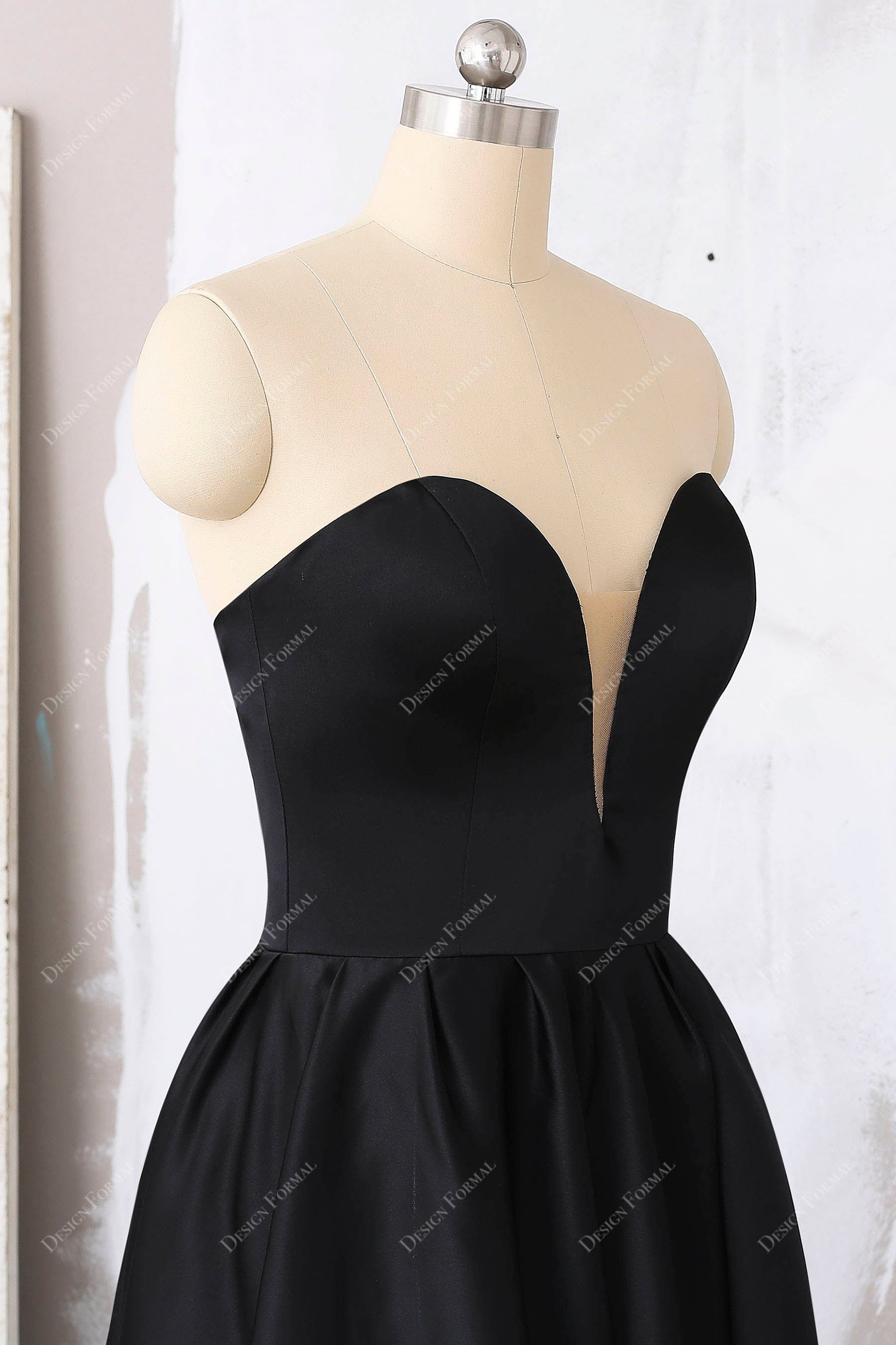 strapless satin black dress