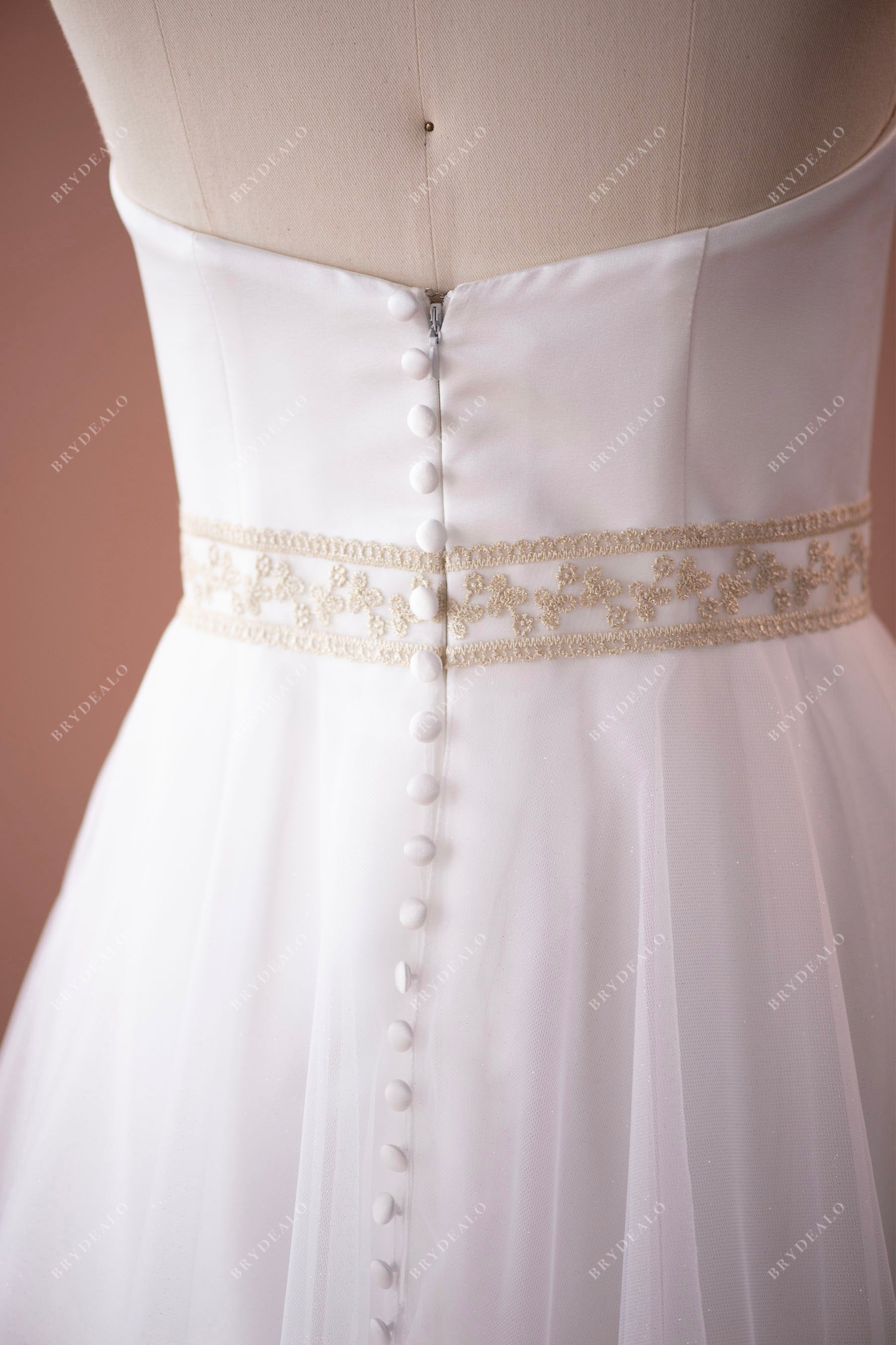 gold lace belt white satin trendy bridal dress