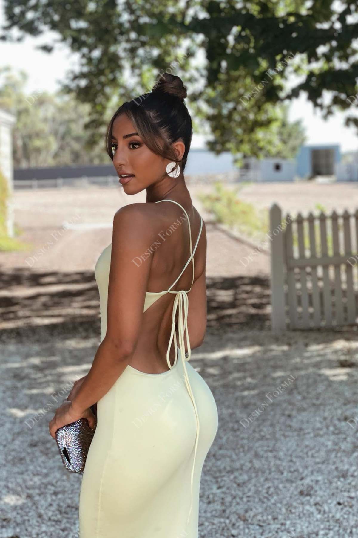 crafted strappy back fitted yellow prom gown