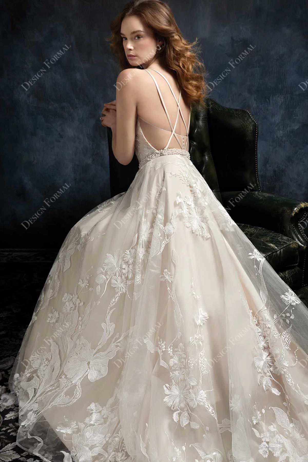 strappy open back A-line wedding dress