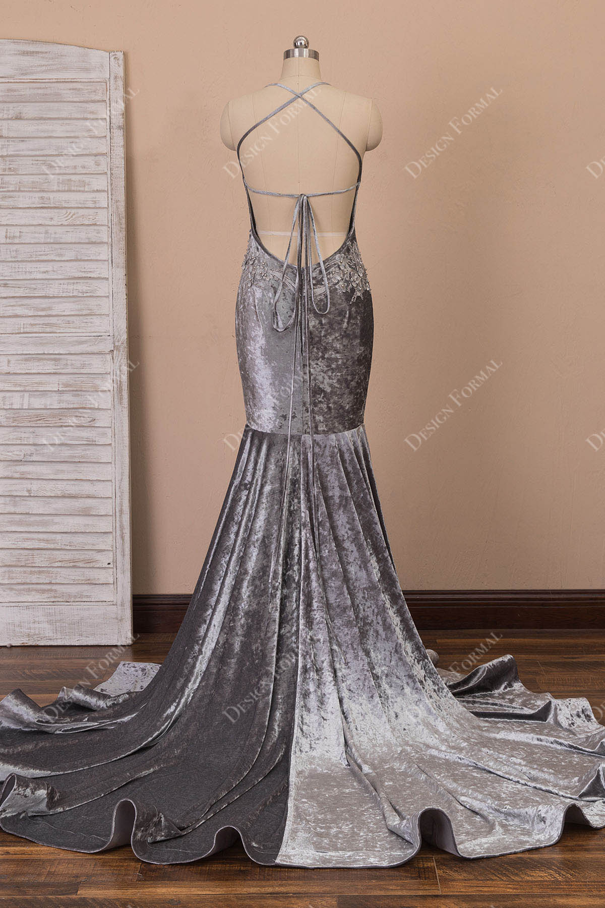 strappy open back  horsehair mermaid dress
