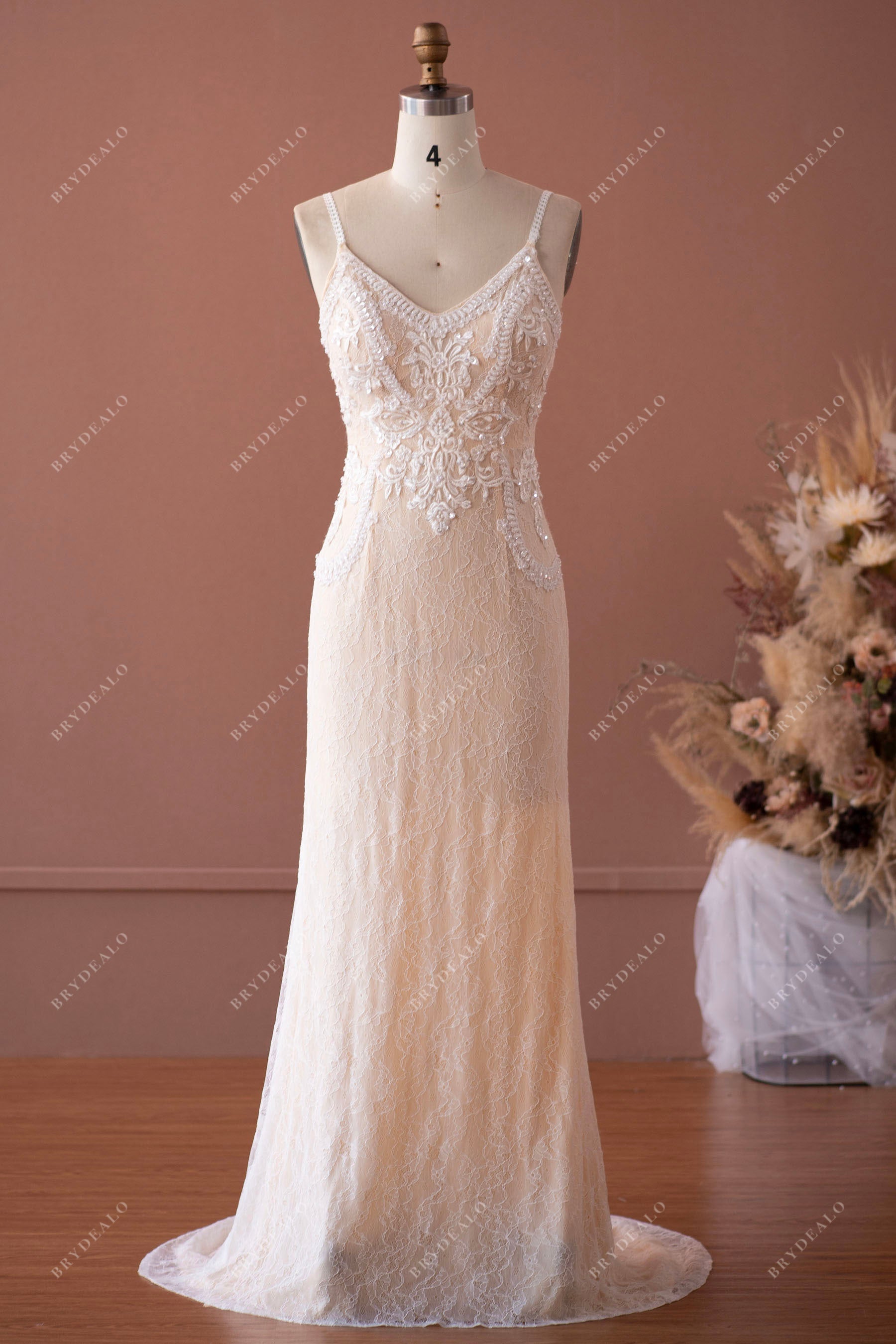 thin straps fit and flare boho wedding dress
