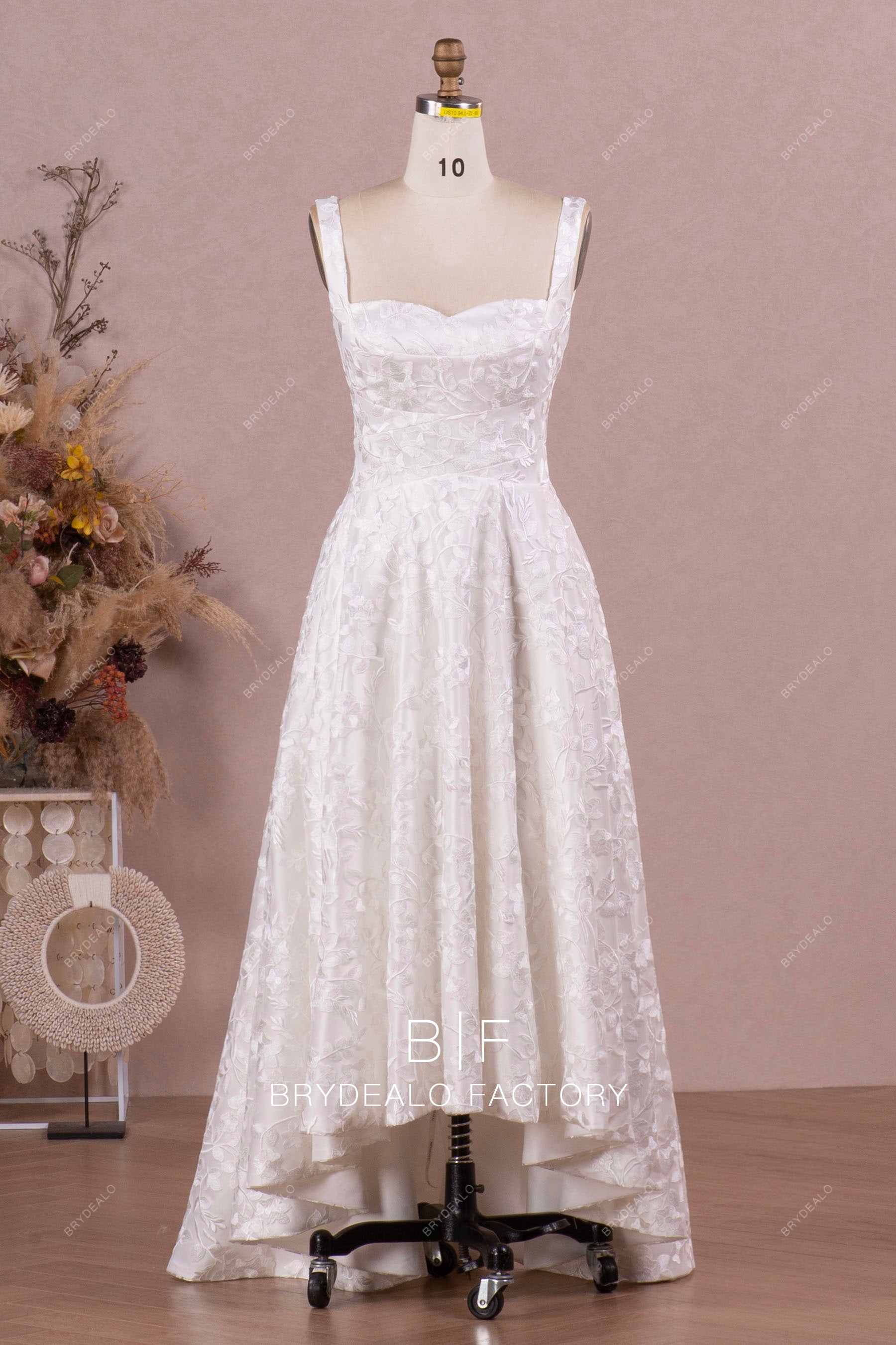 Sleeveless Designer Lace Asymmetrical Bridal Gown
