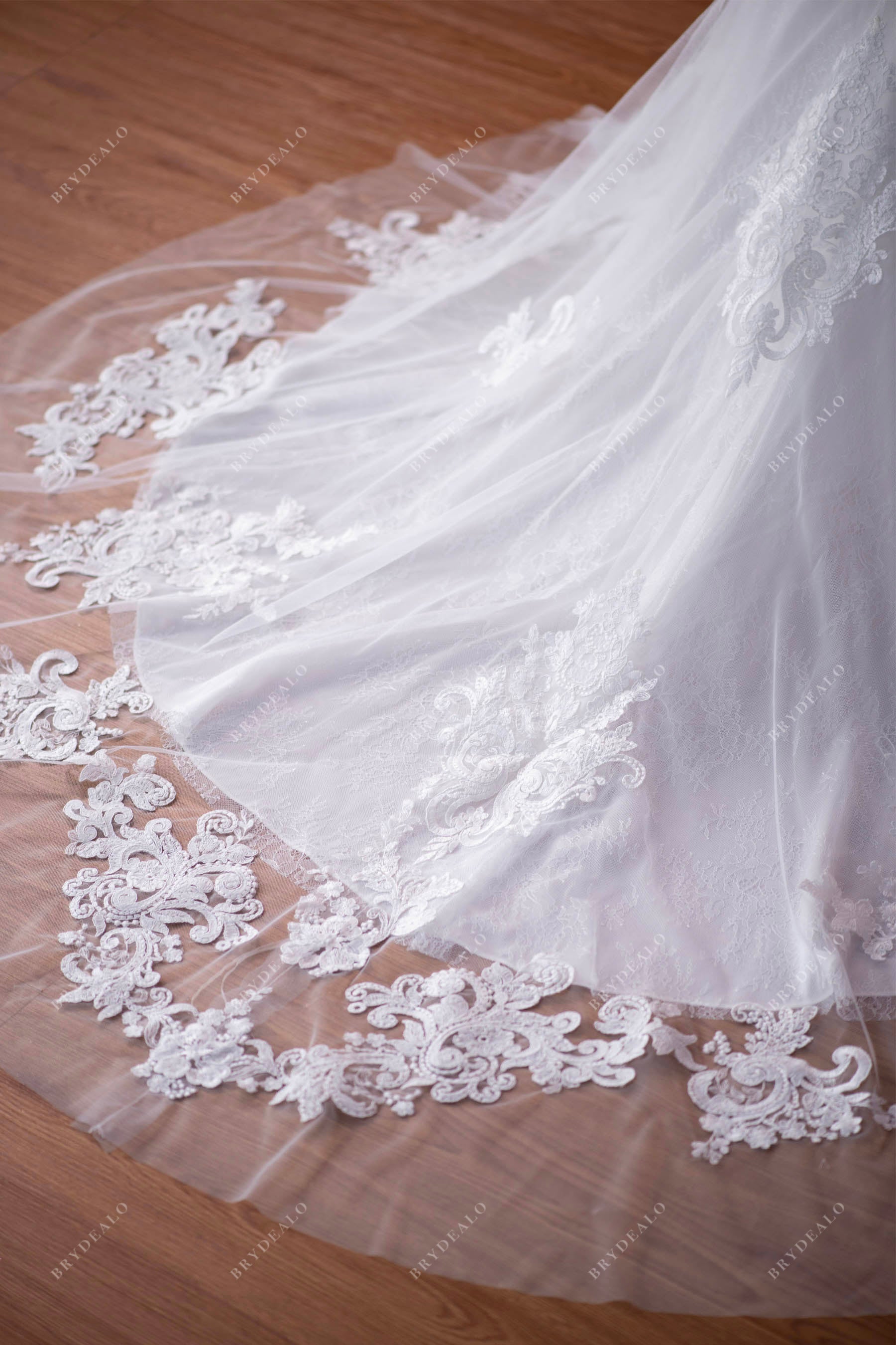 lace chapel train bridal gown