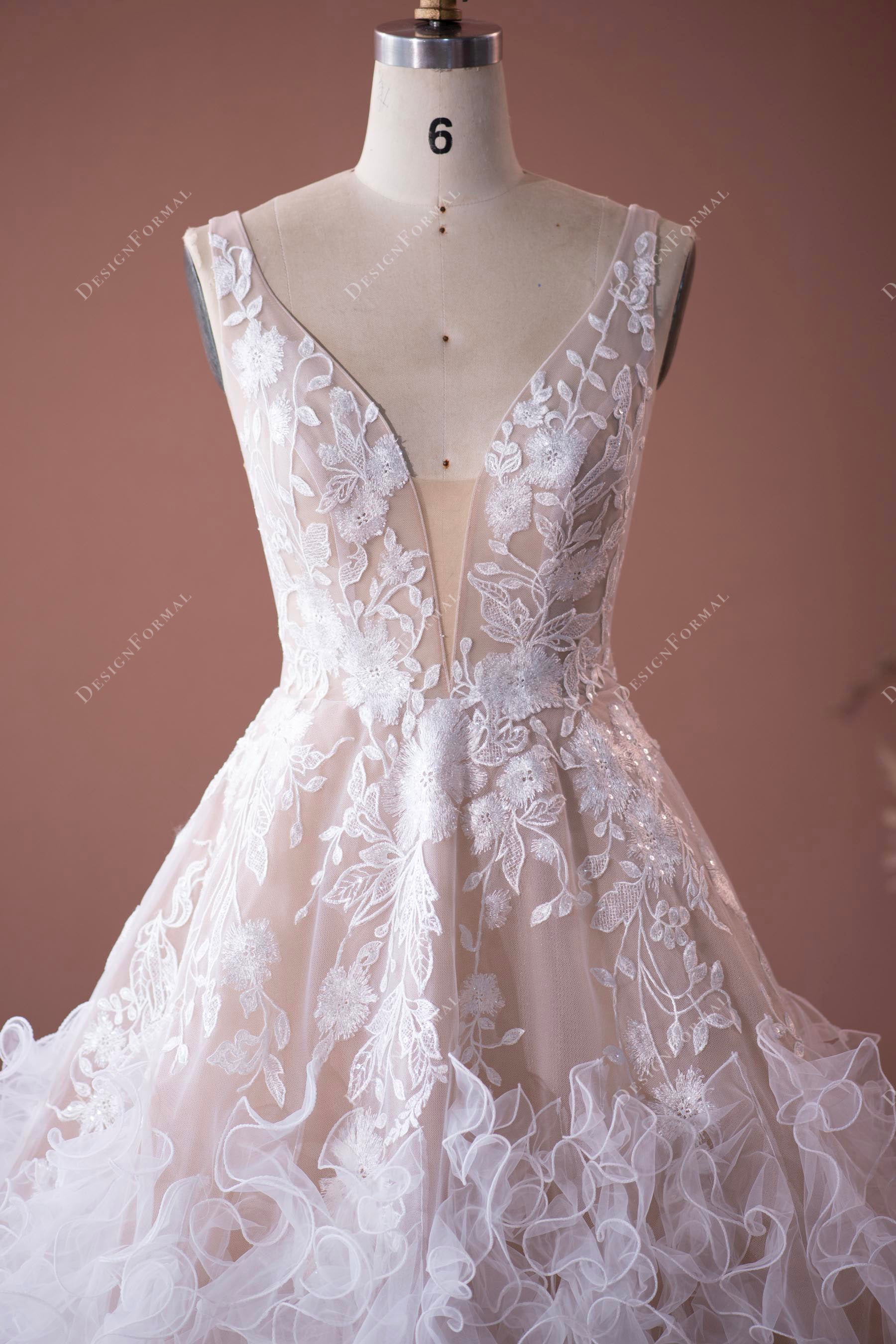 straps lace plunging wedding gown