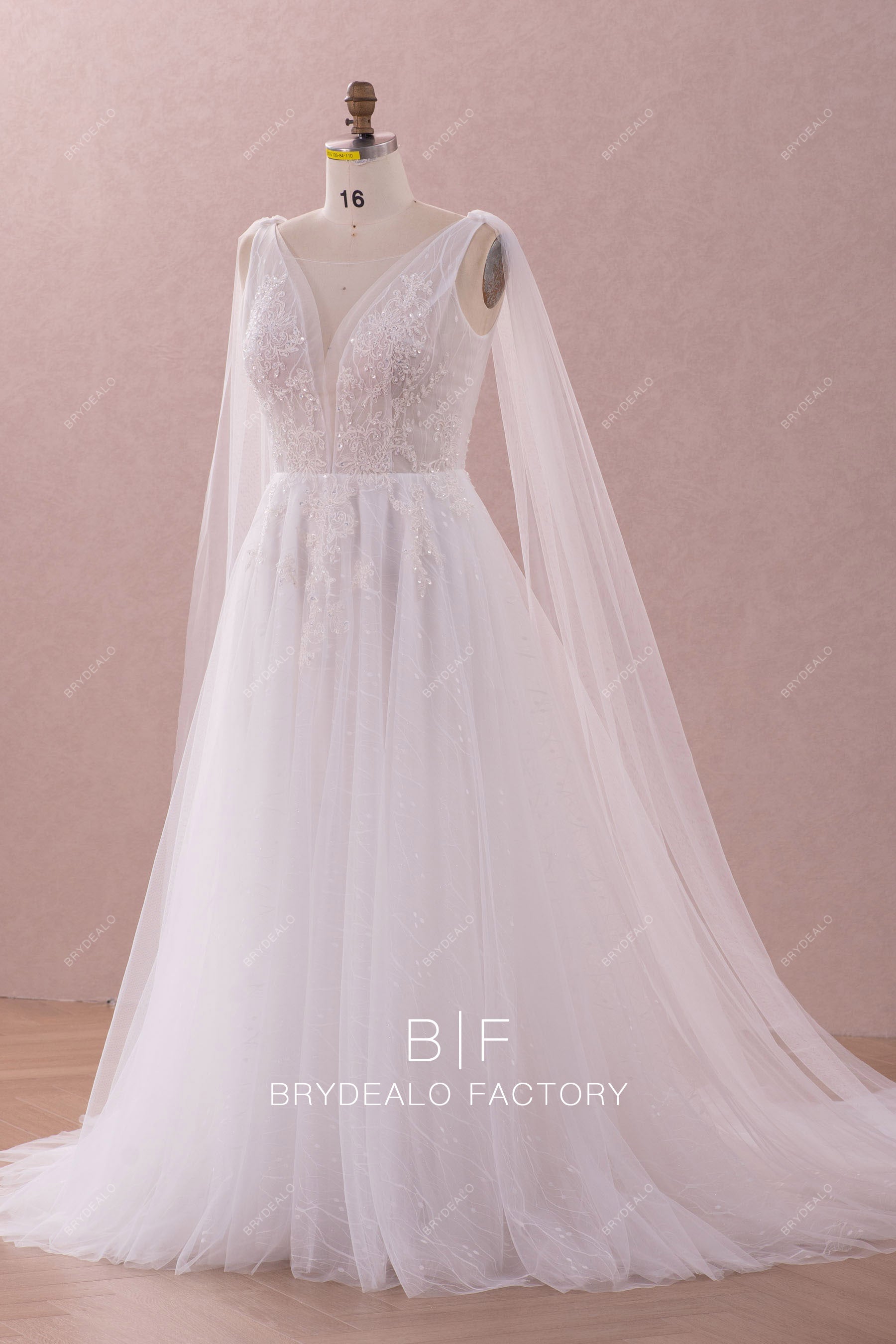 sheer straps plunging beaded lace bridal gown