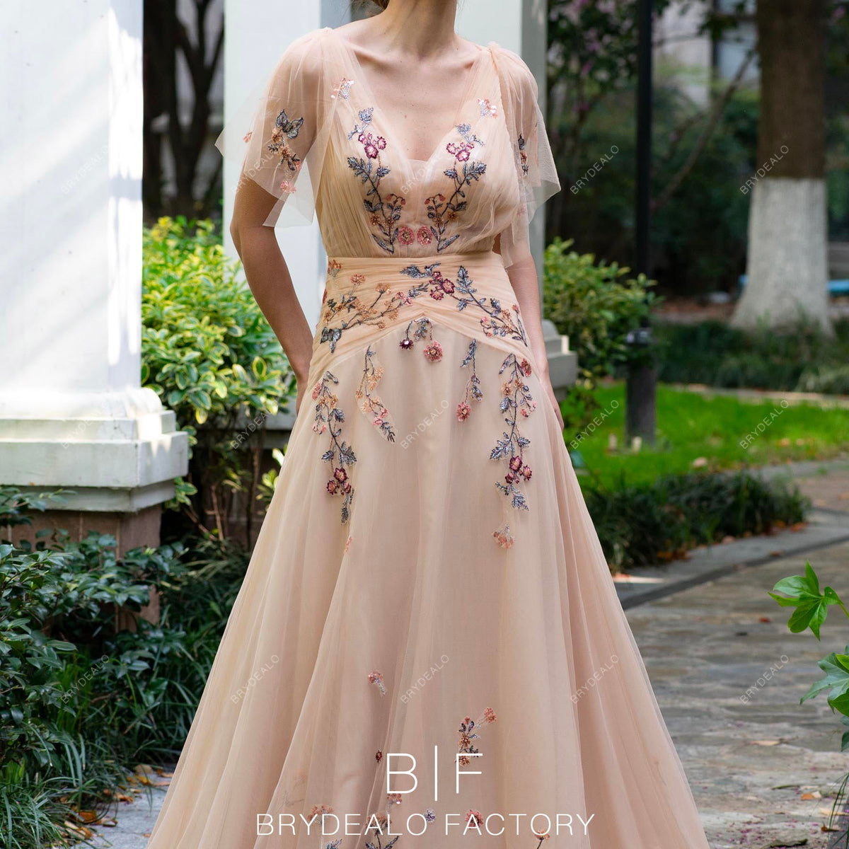 color lace dress Pastel Color Floral Lace Ball Gown Wedding Dress
