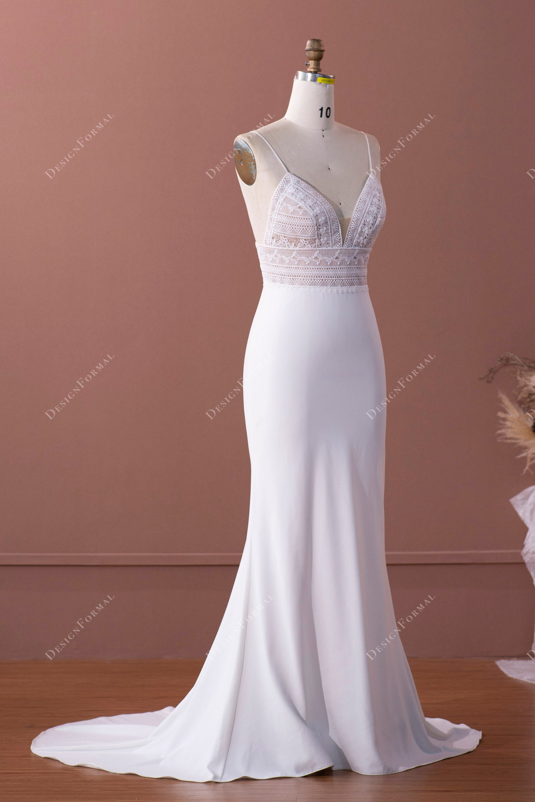 sleeveless thin straps medium train outdoor bridal gown