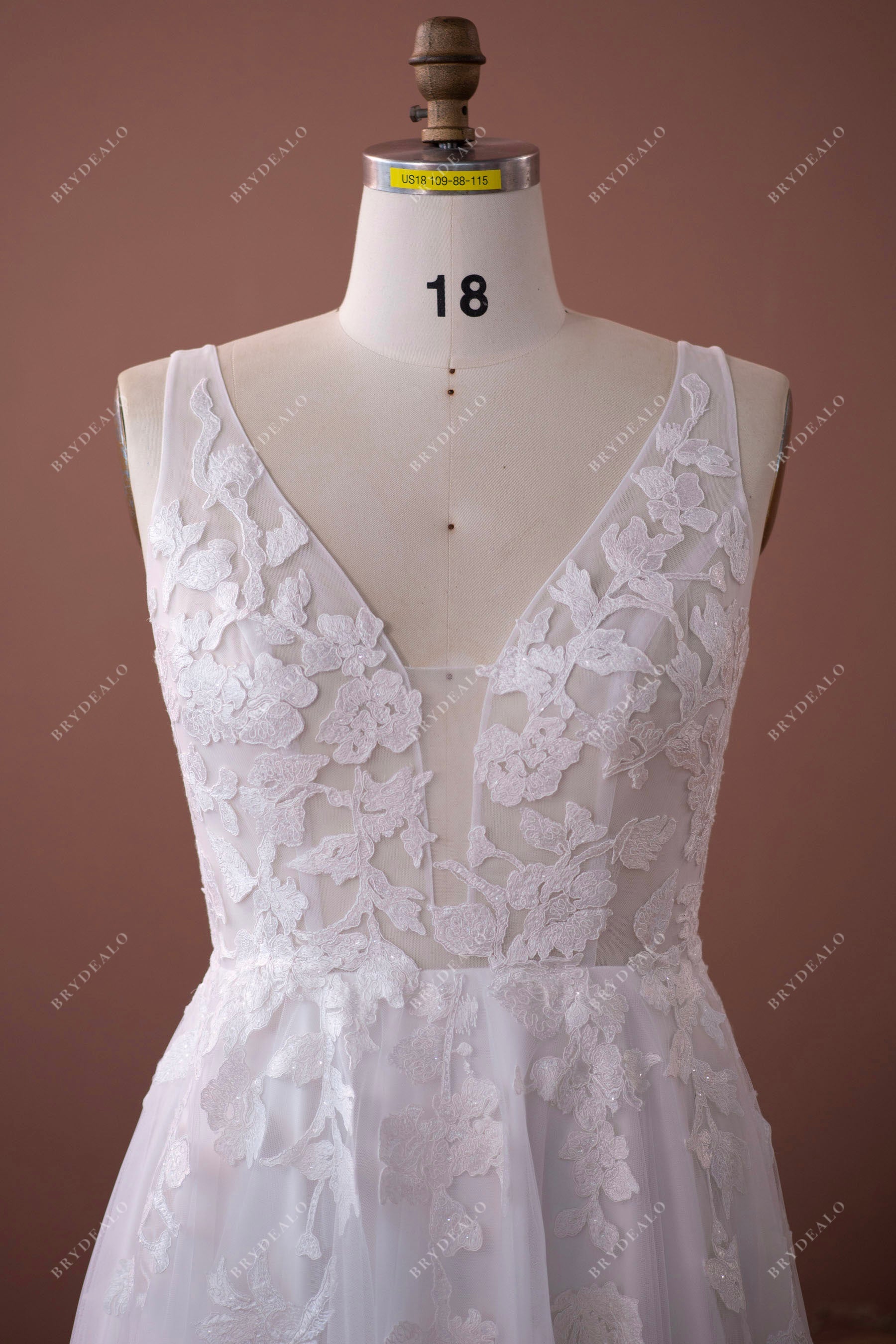 Plus Size Plunging Neck Sleeveless Wedding Dress