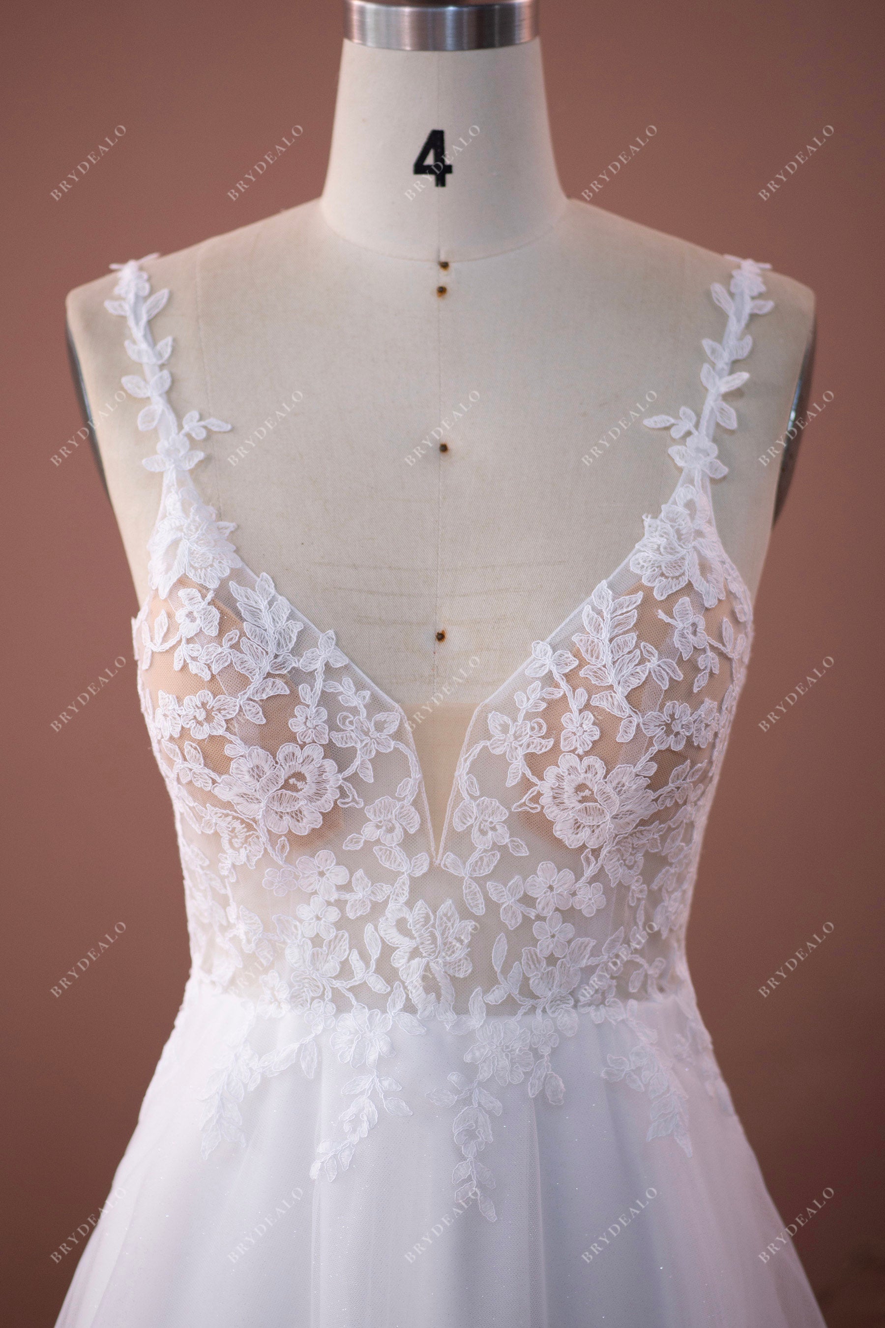 lace straps plunging neck lace wedding dress