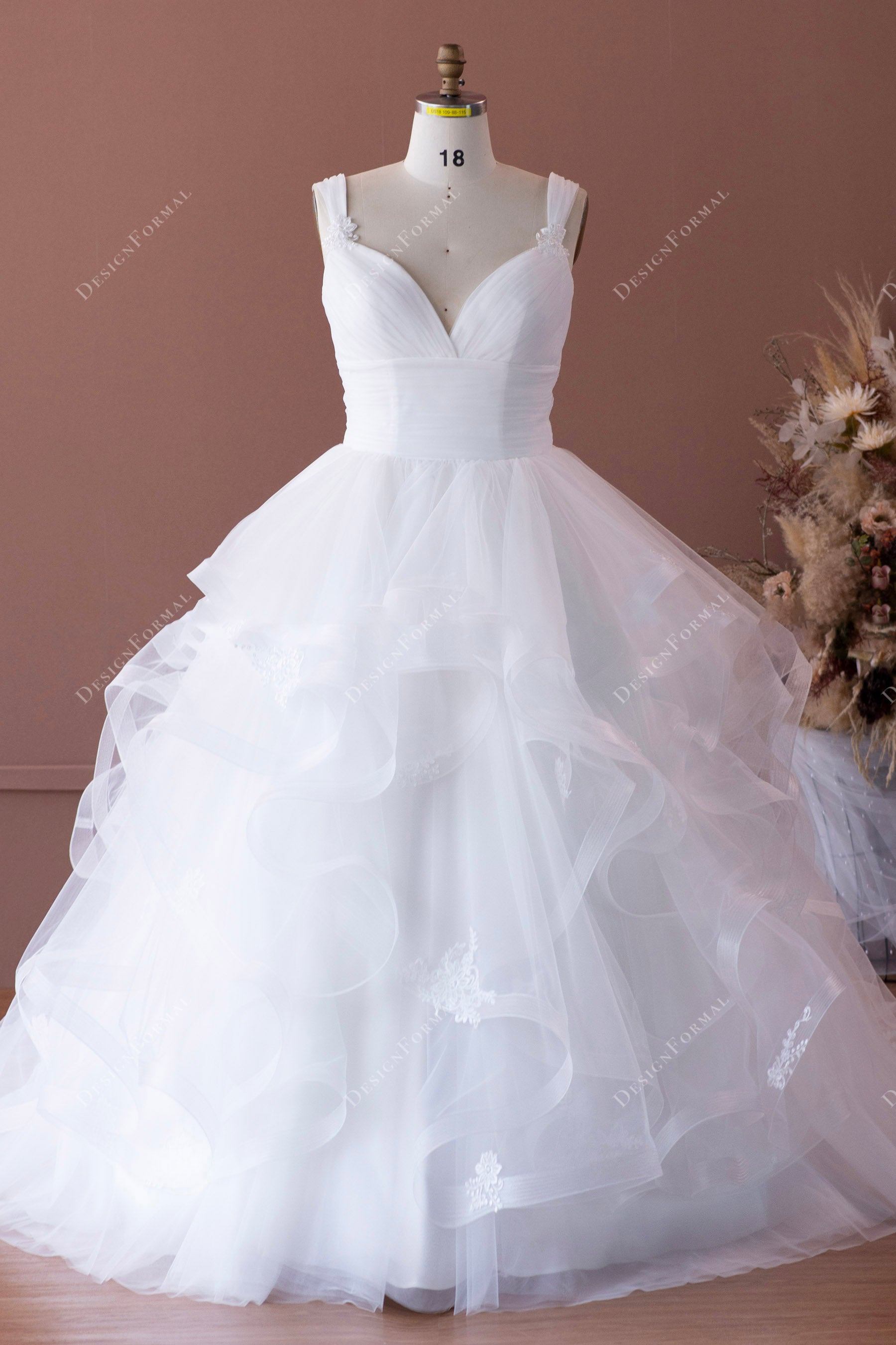 straps sweetheart neck ruffled ballgown wedding dress