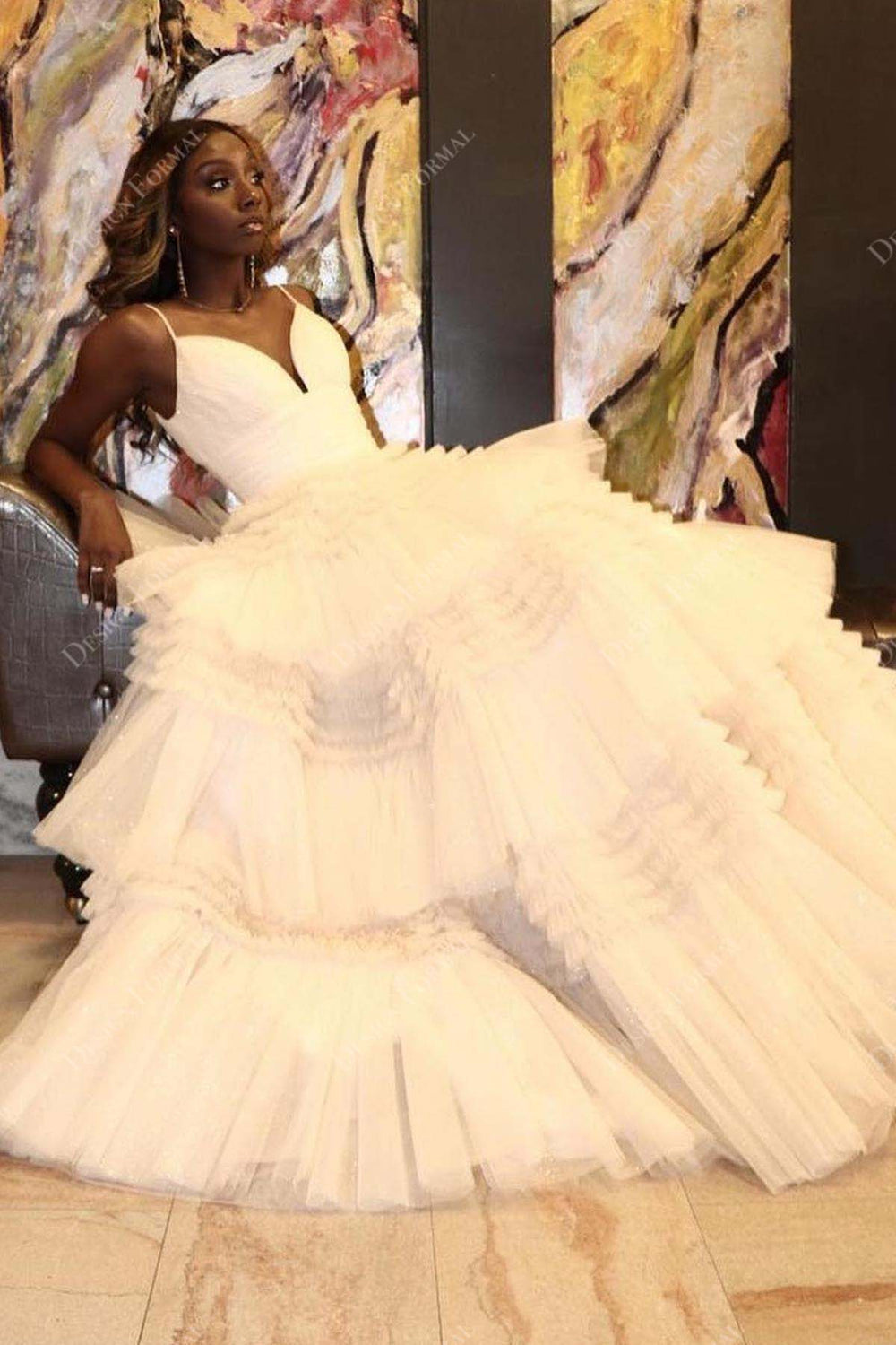 Red Ruffled Tiered Tulle Maxi Ball Gown Sweetheart Spaghetti Straps Ruffled A-Line Arabian Evening Gown Y4686 main image 1