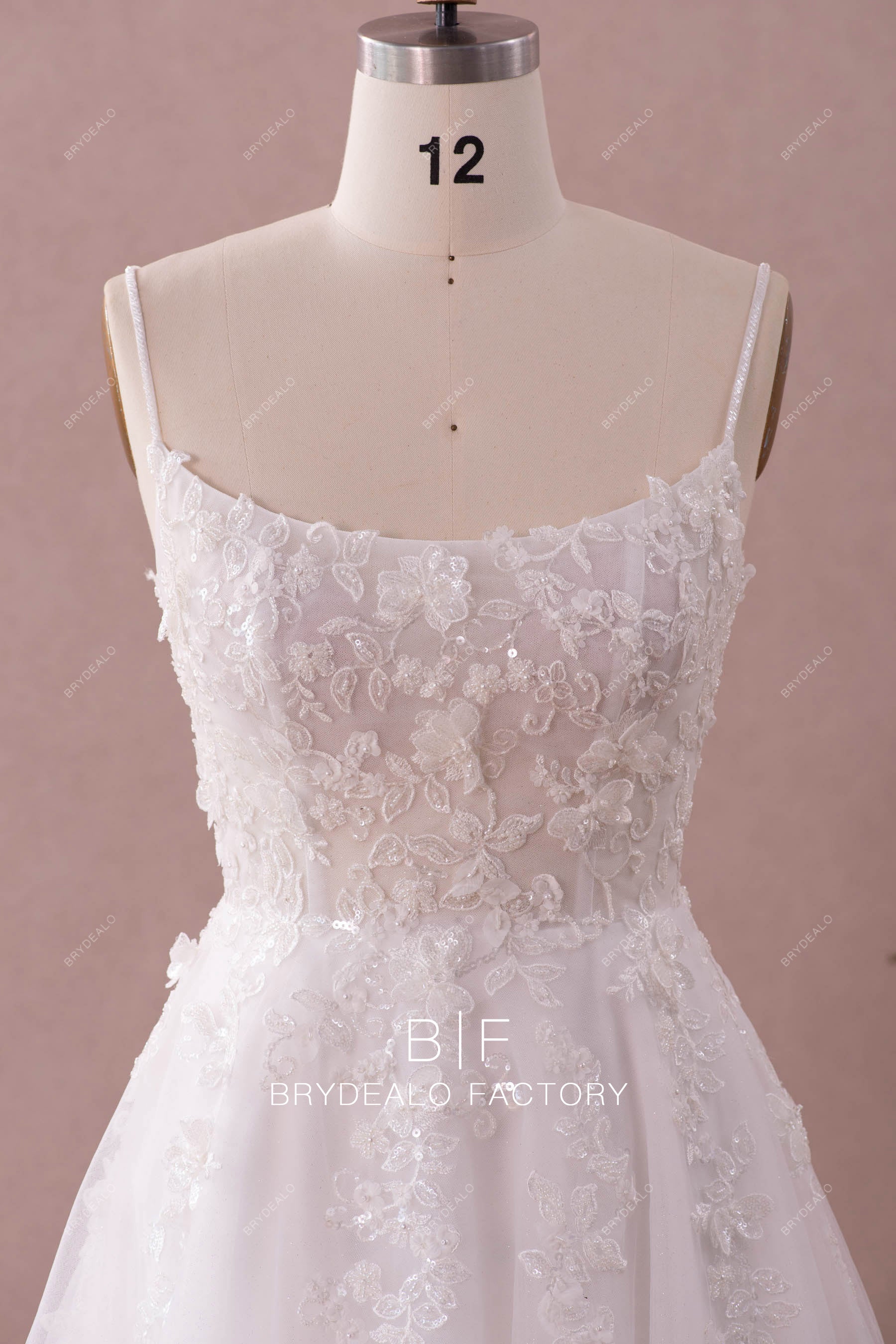 straps scoop neck flower lace wedding dress