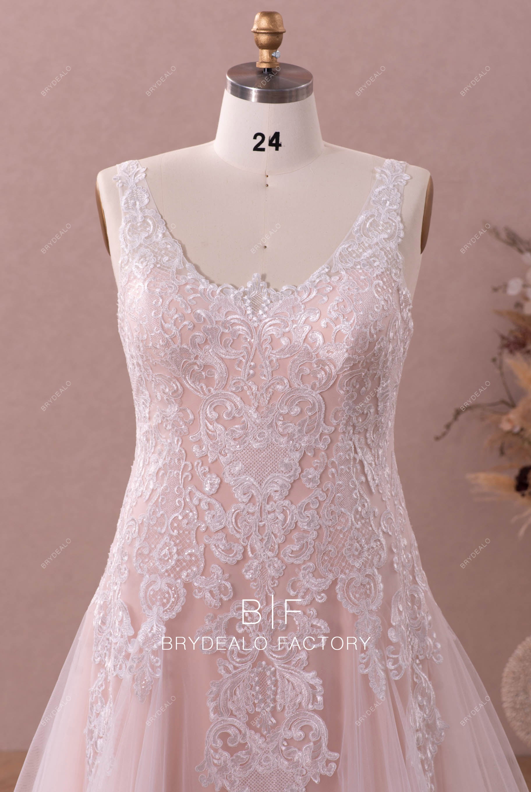 illusion lace straps v-neck gorgeous wedding gown
