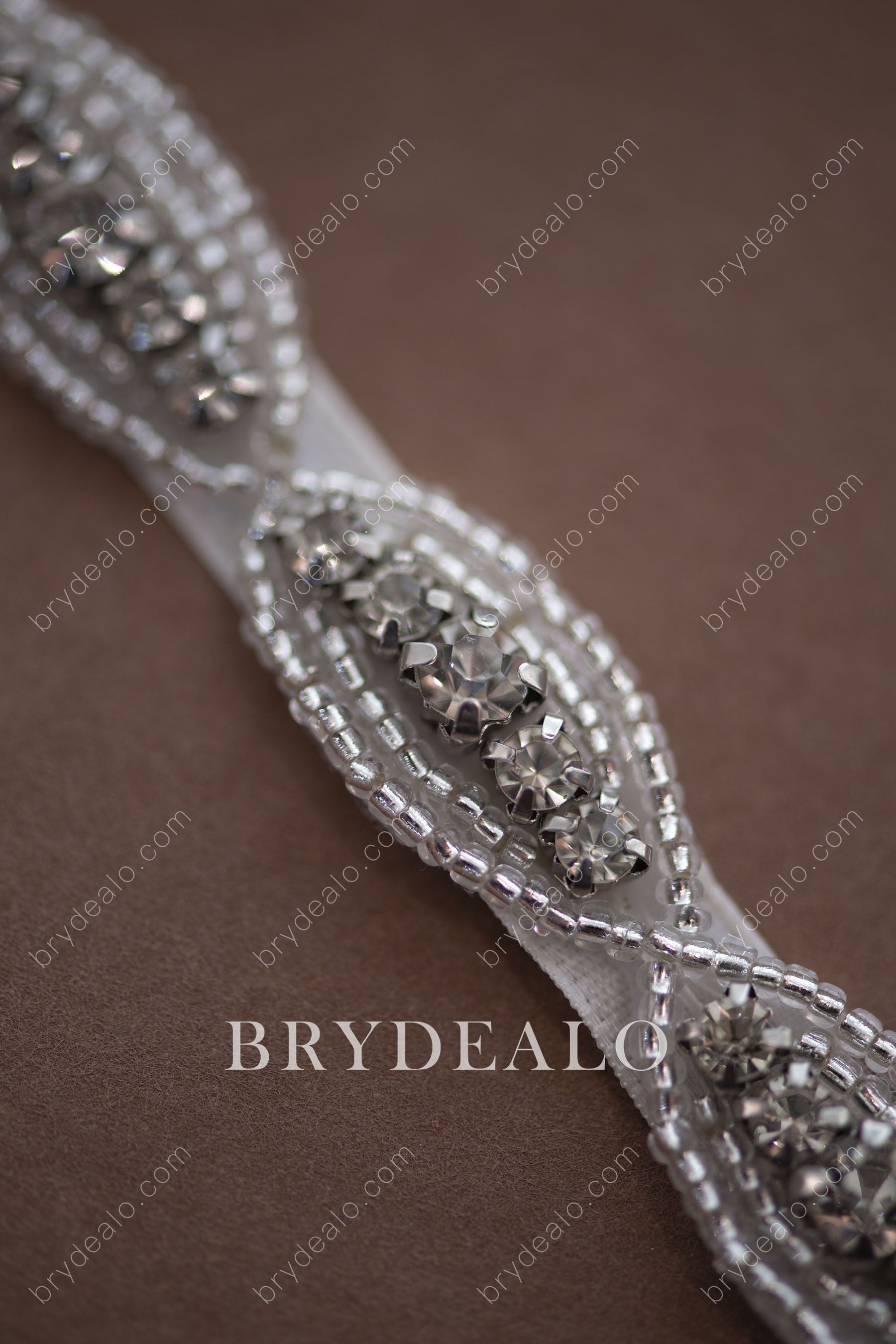  Oval Crystals Beaded Bridal Sash For Sale