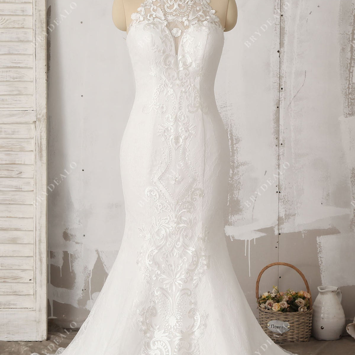 Sleeveless Stylish Lace Illusion Halter Mermaid Timeless Wedding Dress