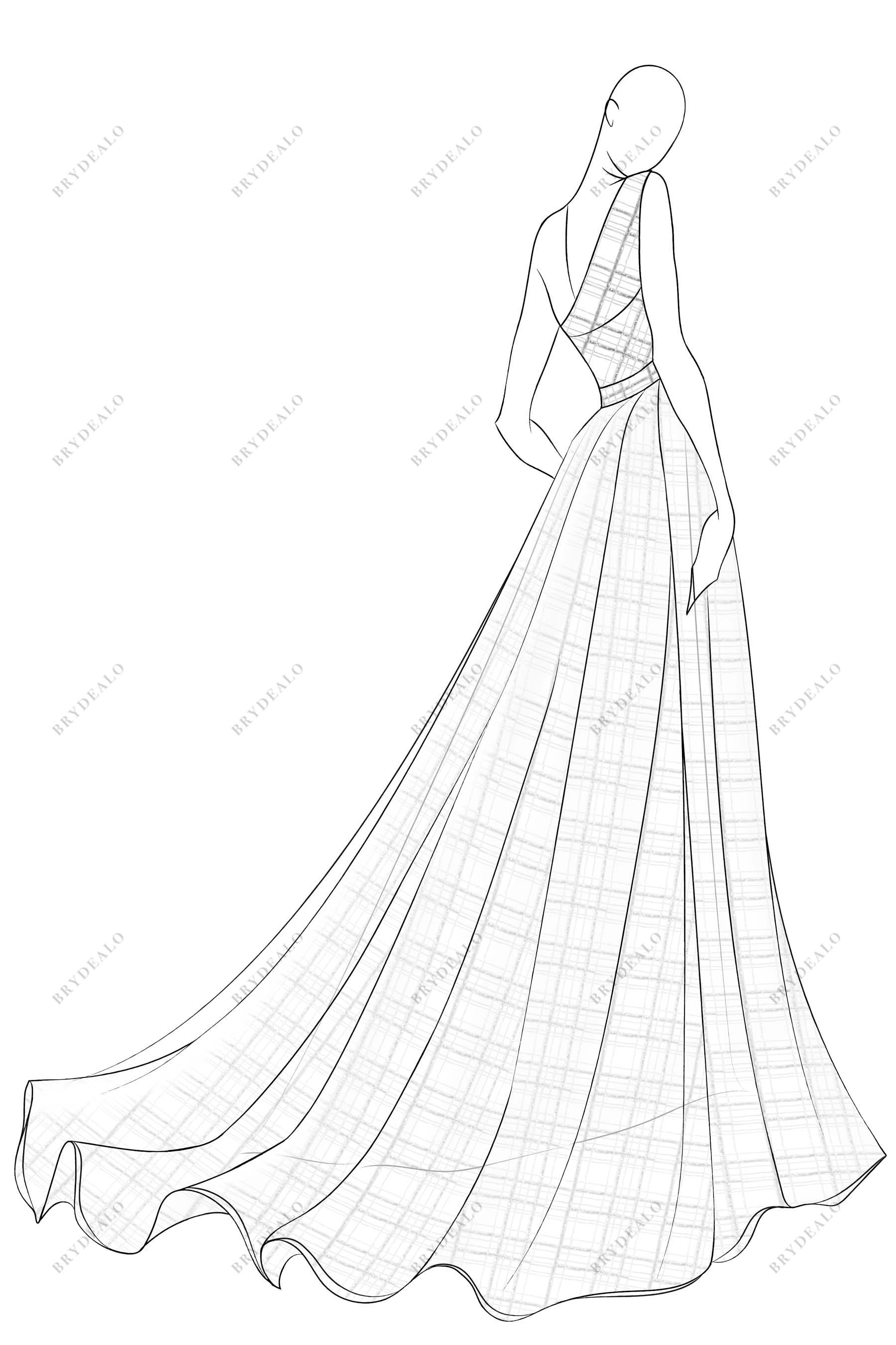 best sweep train sequin A-line bridal dress sketch