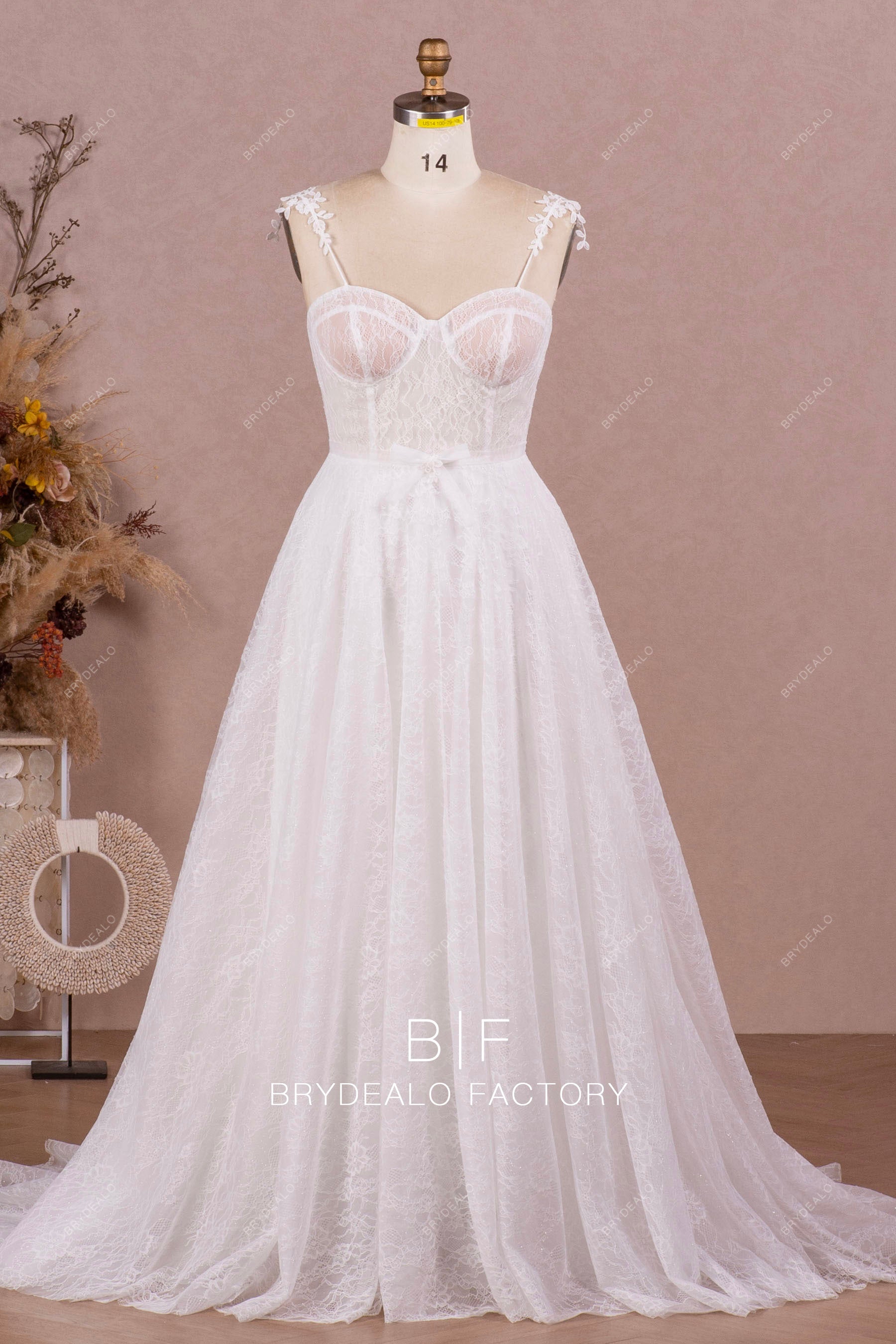 plus size Chantilly  lace illusion corset wedding dress