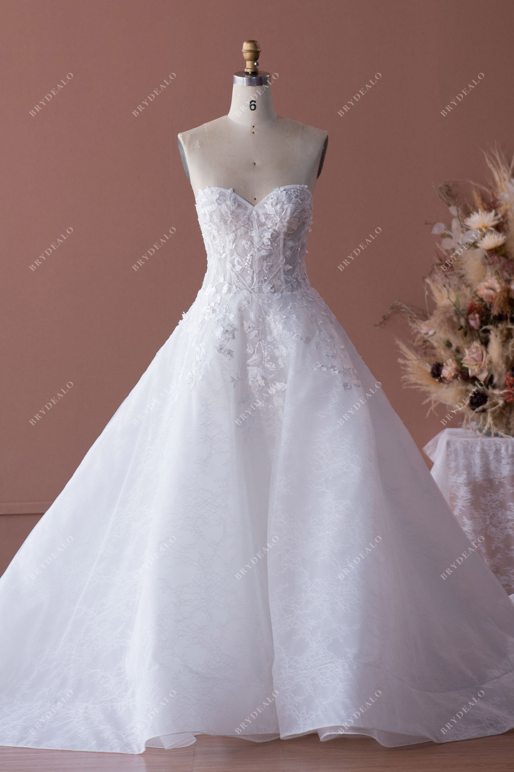 Strapless Sweetheart Corset Designer Lace Ballgown Wedding Dress