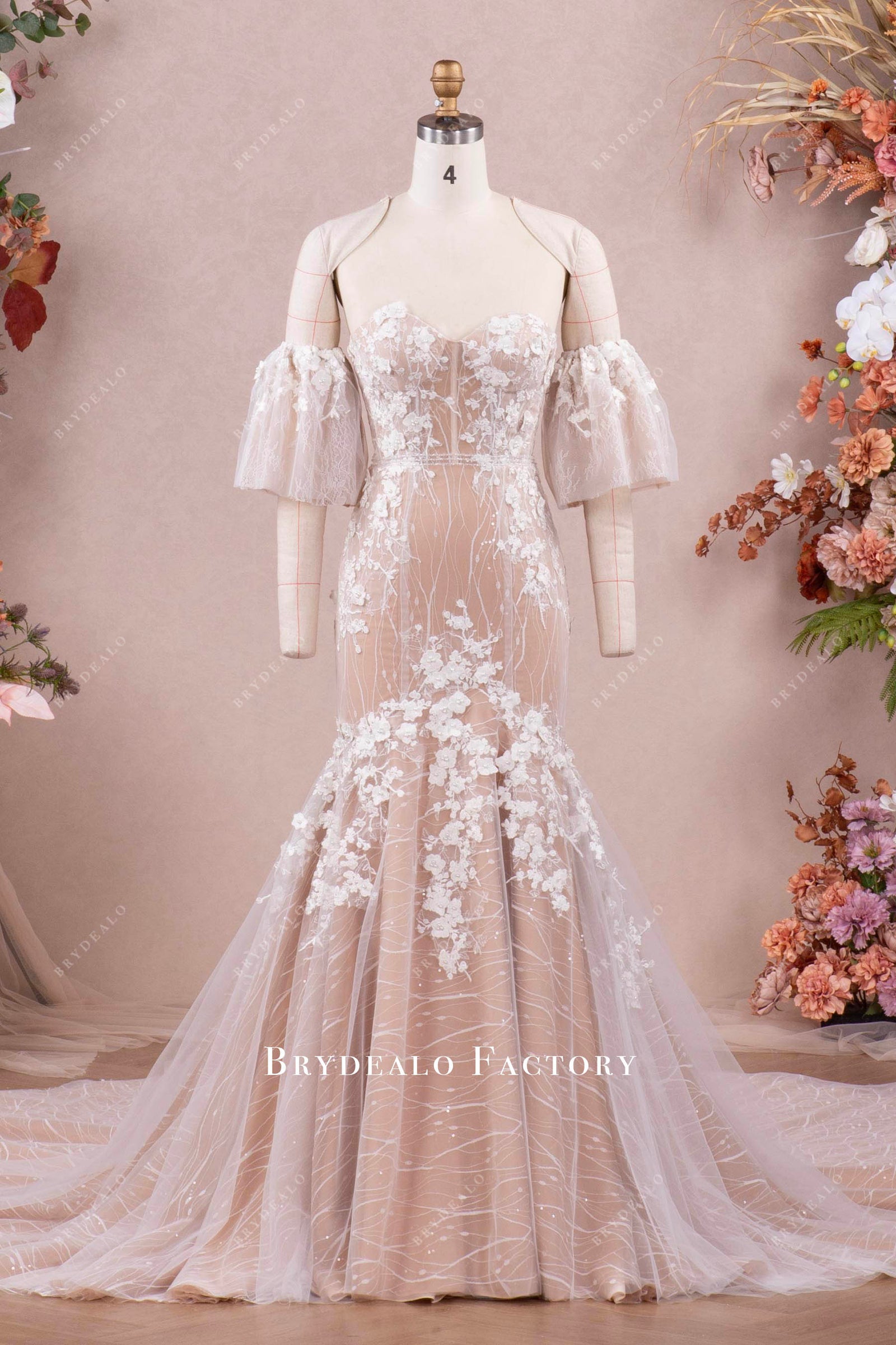 Romantic French Lace Mermaid Wedding Gown with Corset Bodice