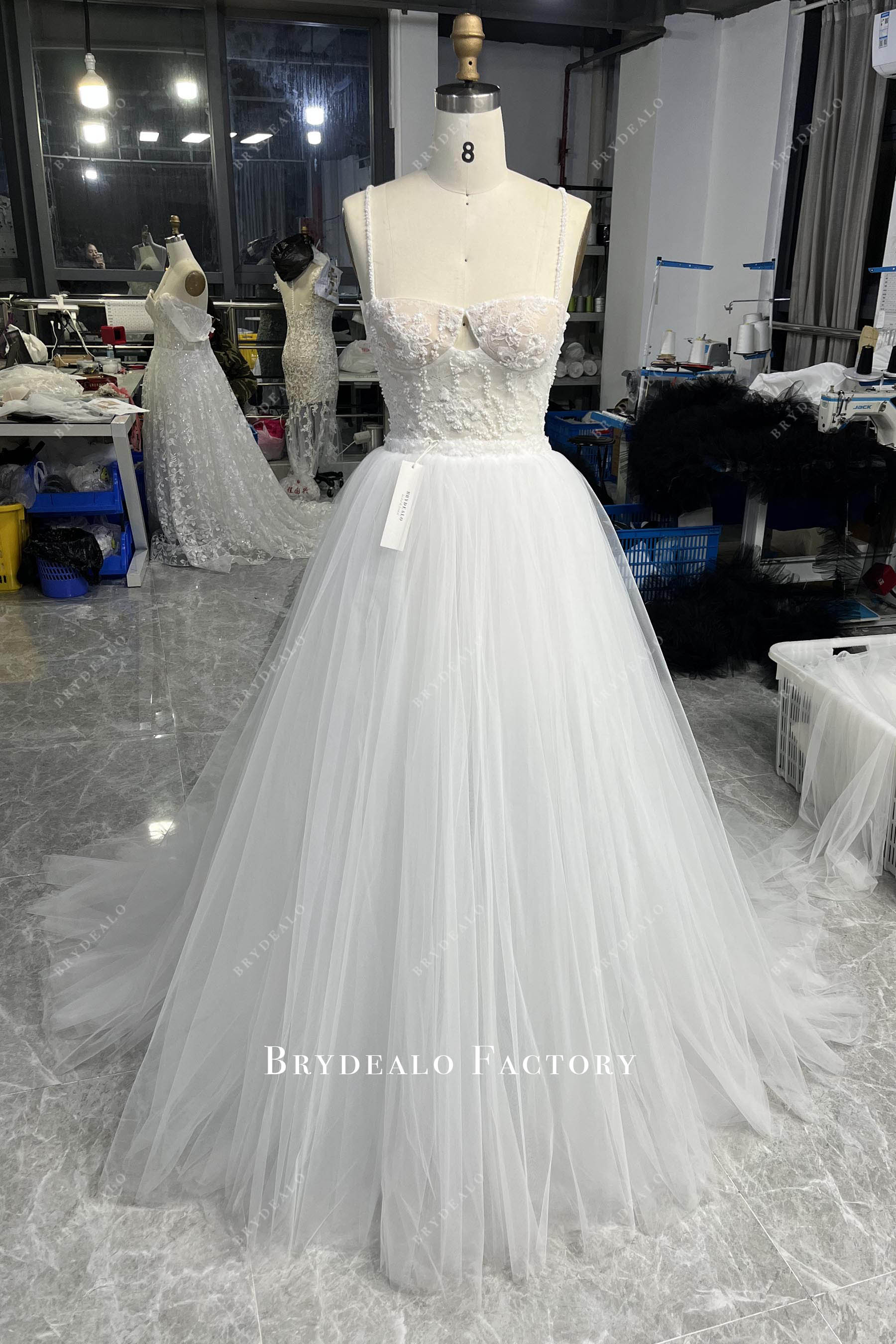 sweetheart neck designer lace overskirt wedding dress